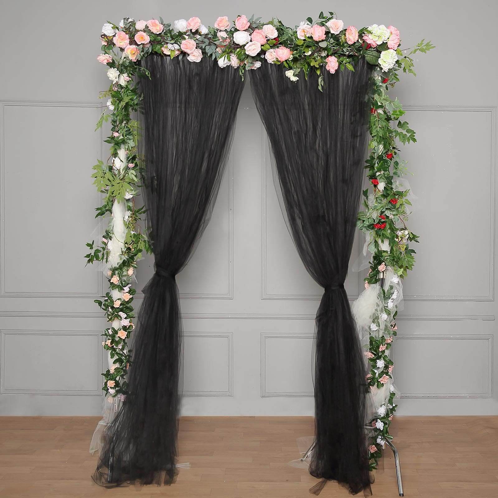 5ftx10ft Black Dual Sided Sheer Tulle Event Curtain Drapes With Satin Header, Rod Ready Backdrop Event Panel