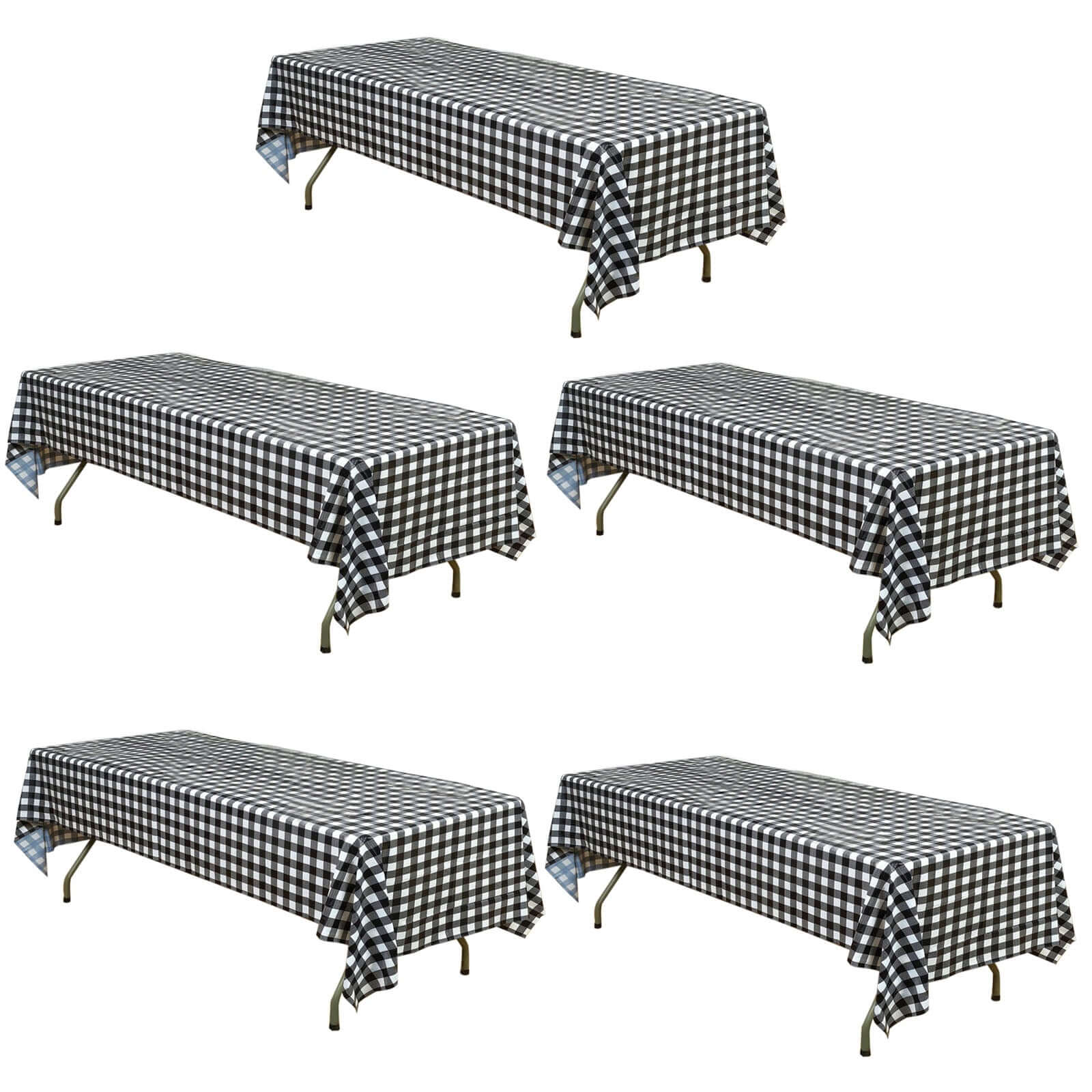 5-Pack Plastic Table Covers Black Checkered Rectangle - Durable PVC Disposable Covers for Events 54x108