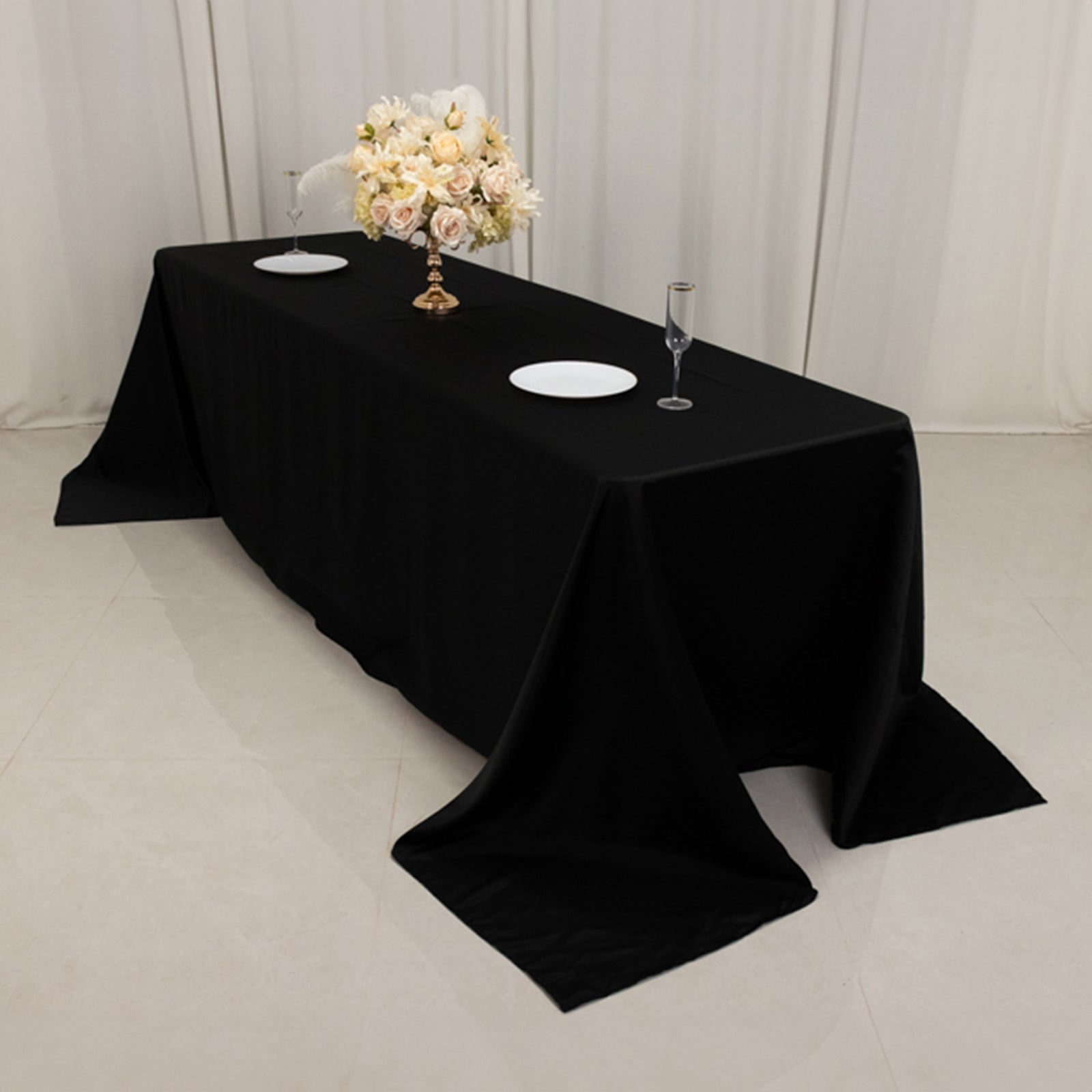 Lamour Satin 90x156 Rectangle Tablecloth Black - Luxurious, Soft Seamless Table Cover for Stylish Settings