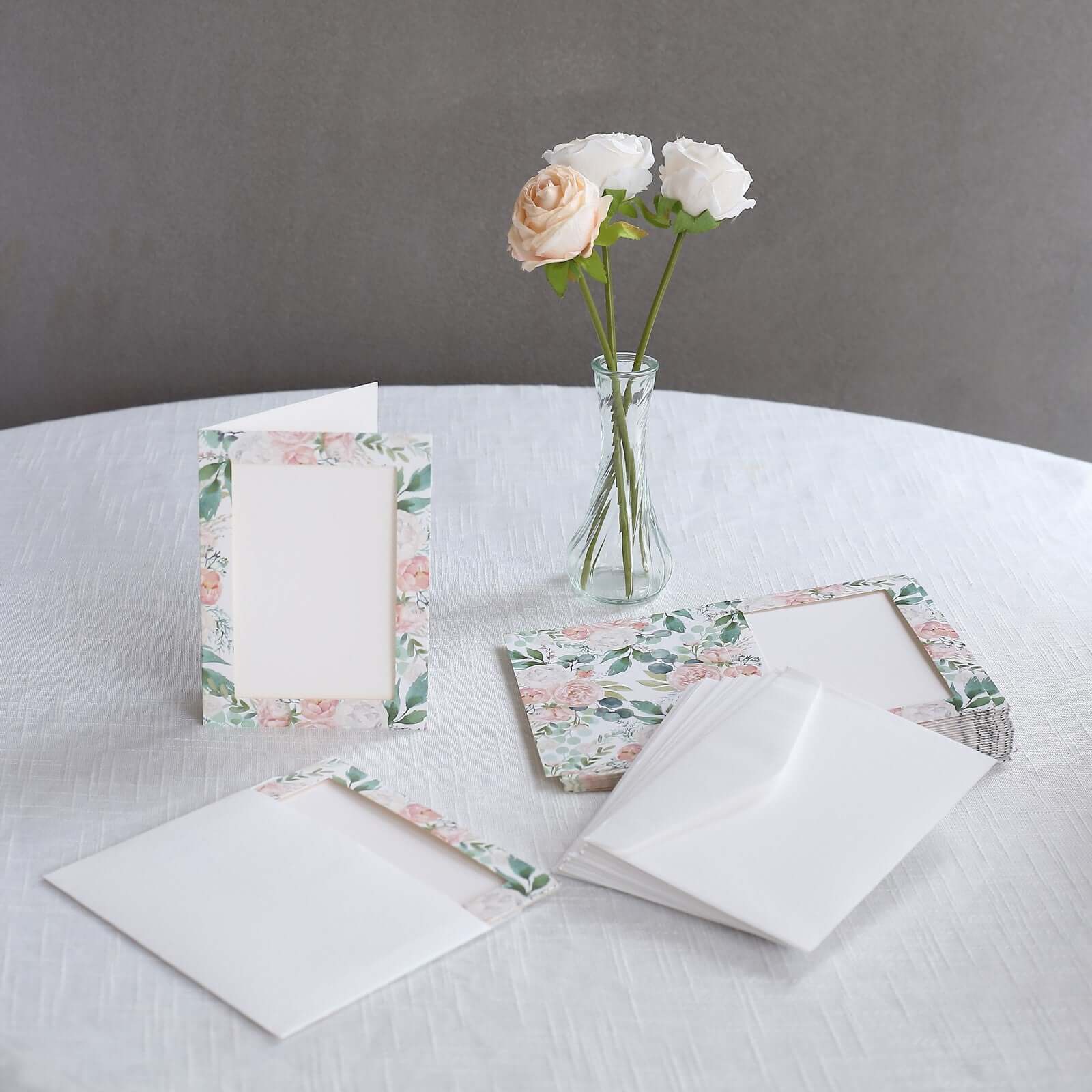 25-Pack Thank You Cards White Pink Peony Floral Design with Envelopes - Picture Insert Invitation Cards for Parties & Milestones 3.5x5.5