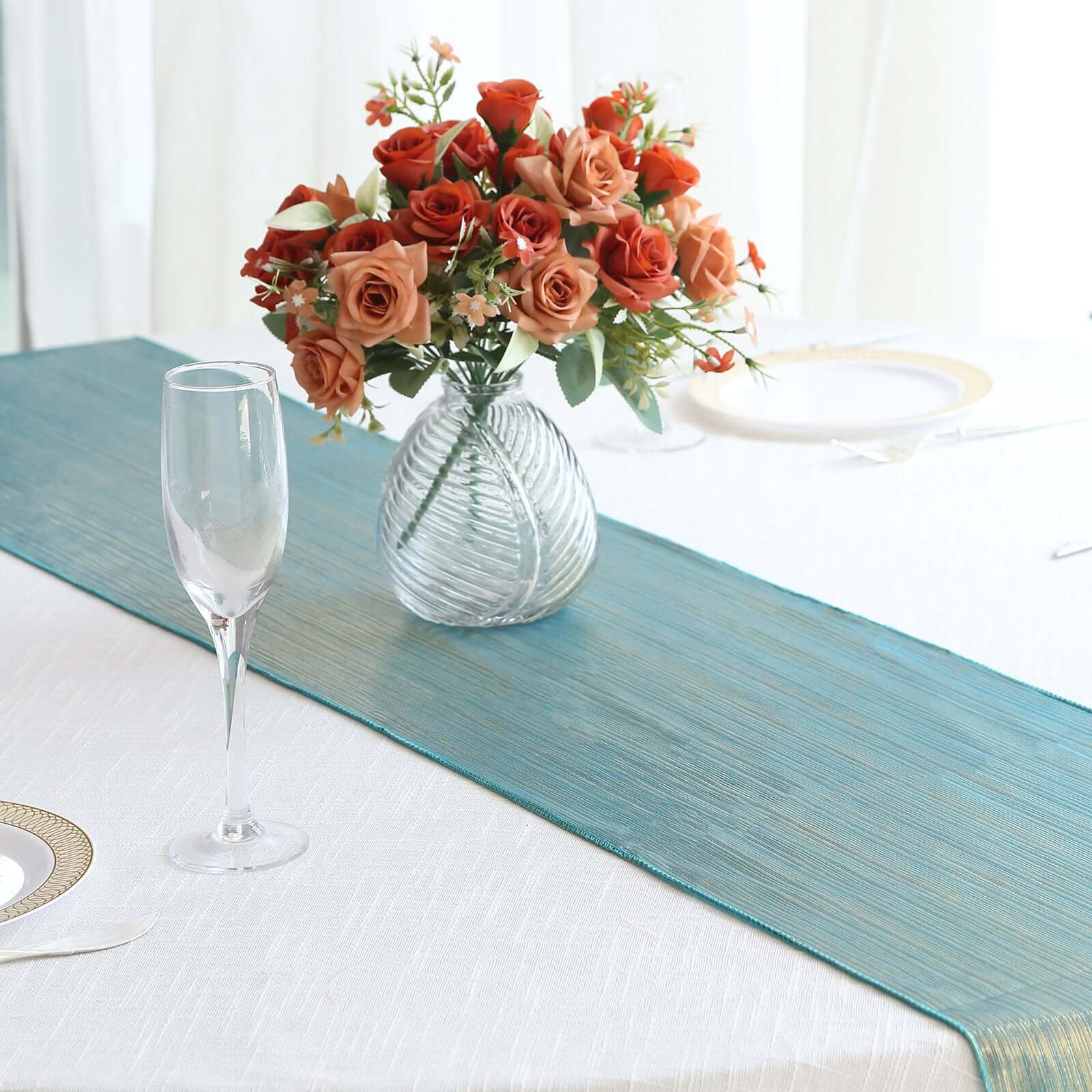 Polyester 12x108 Table Runner Turquoise Shimmer Sequin Dots - Wrinkle-Free Finish Table Linen