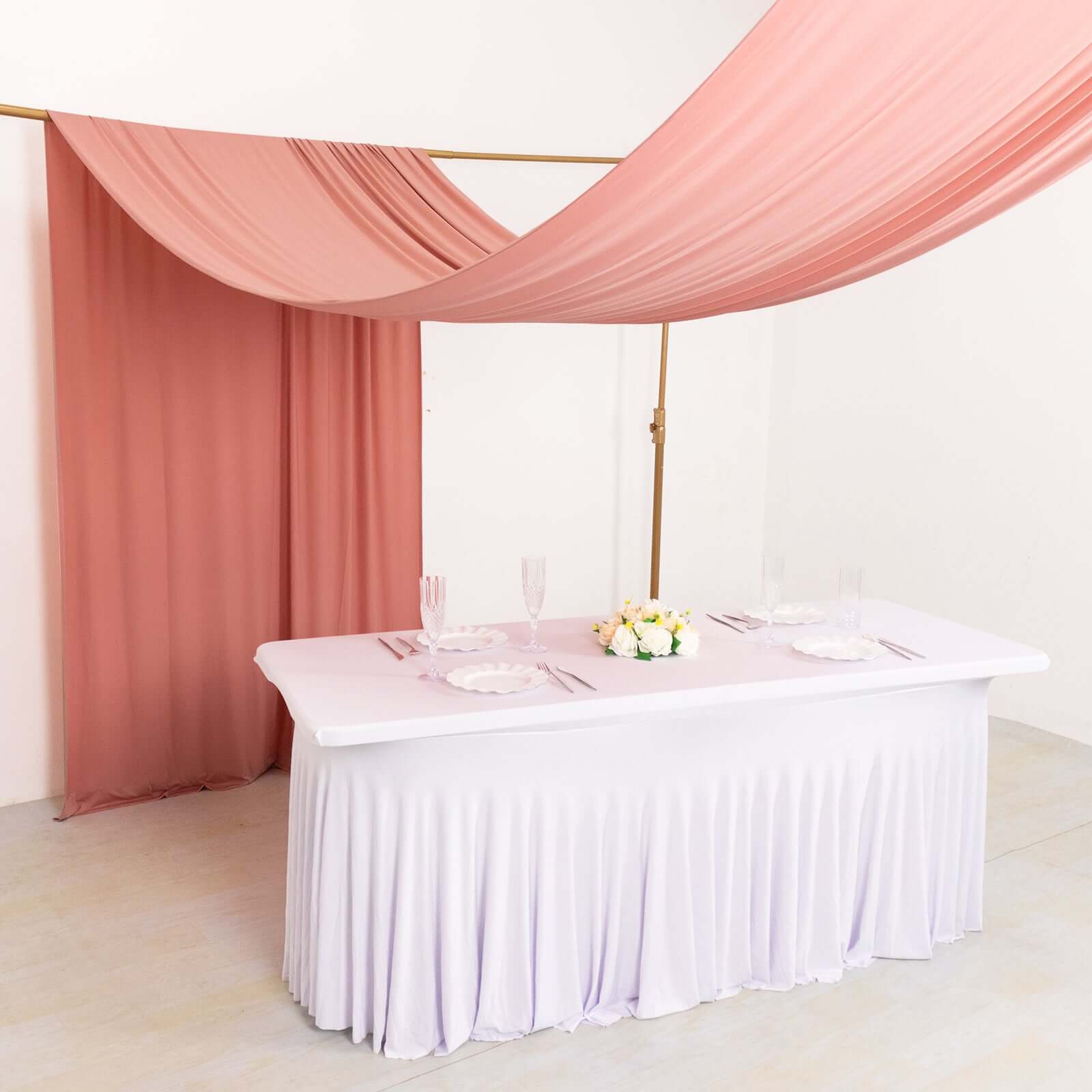 Dusty Rose 4-Way Stretch Spandex Event Curtain Drapes, Wrinkle Free Backdrop Event Panel with Rod Pockets - 5ftx18ft