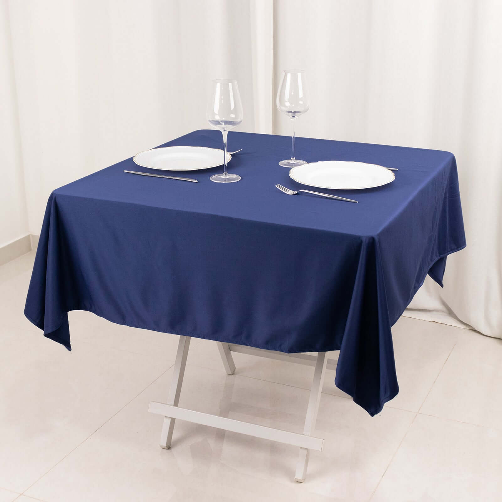 Premium Scuba Square 54x54 Tablecloth Navy Blue - Wrinkle Free & Stain Resistant Table Cover