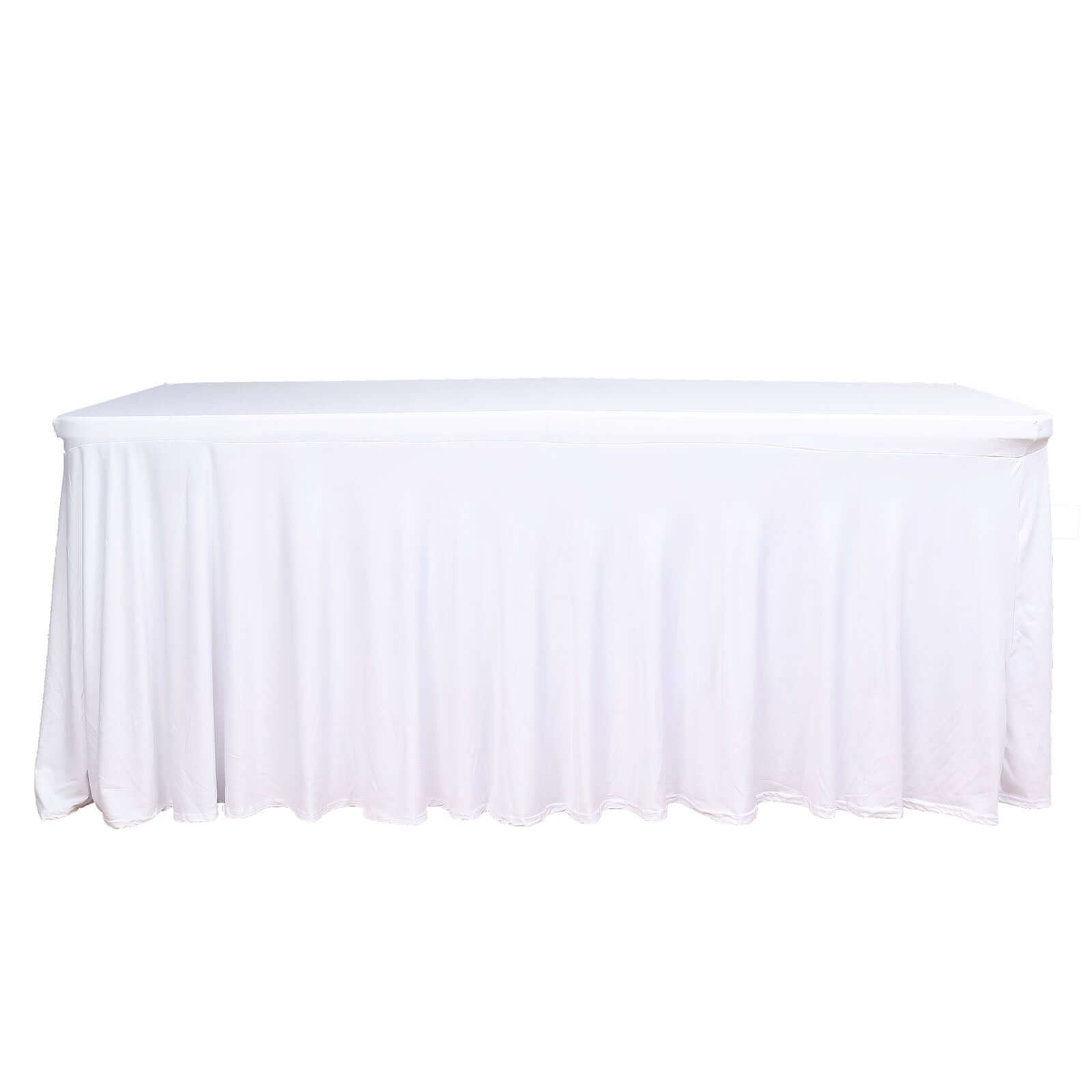 Spandex Rectangle 72x30 Table Skirt White with Wavy Skirt-Like Effect Stylish Table Cover for Weddings, Banquets & Trade Shows