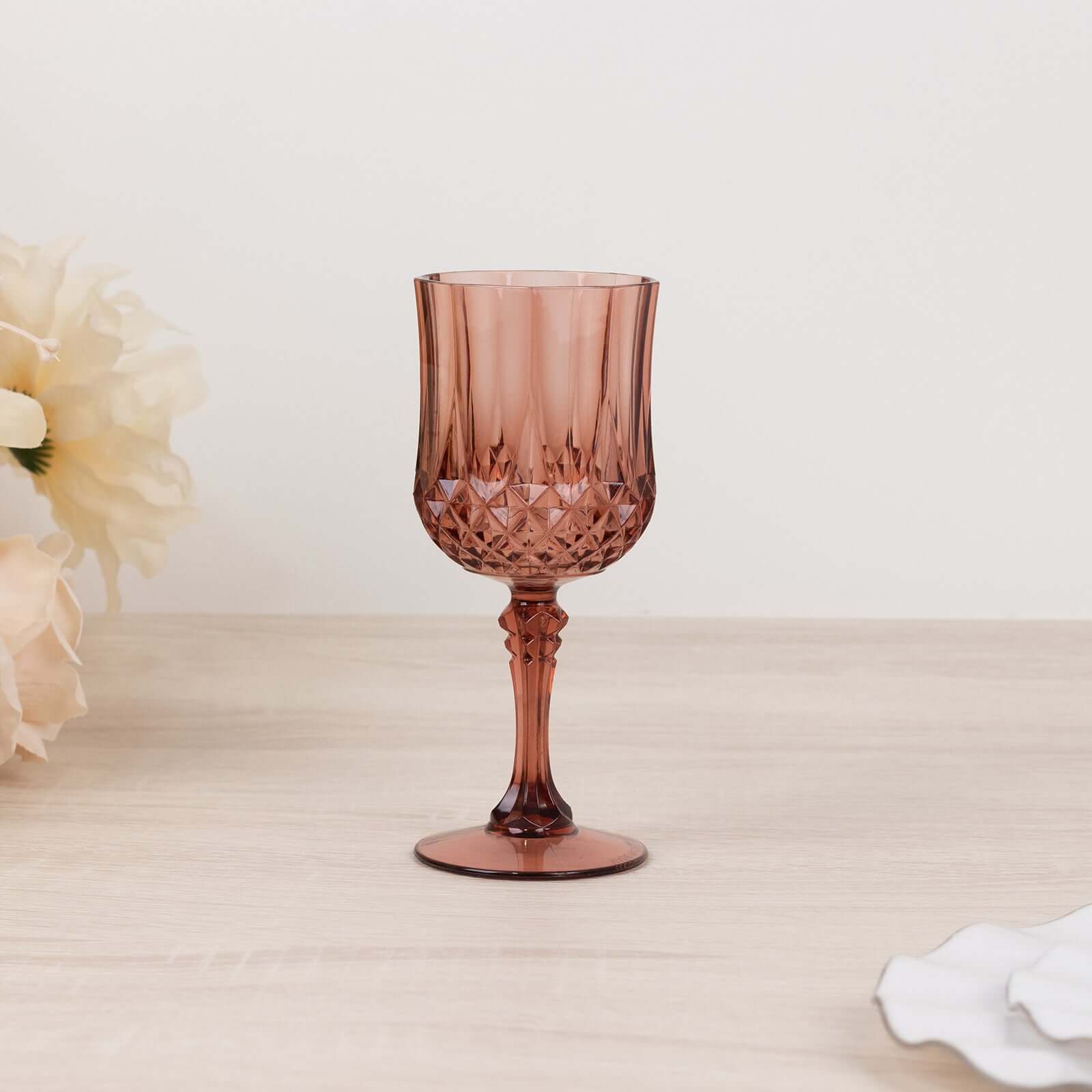 6-Pack Plastic Cocktail Goblets Dusty Rose Transparent Crystal Cut - Shatterproof Drinkware 8oz