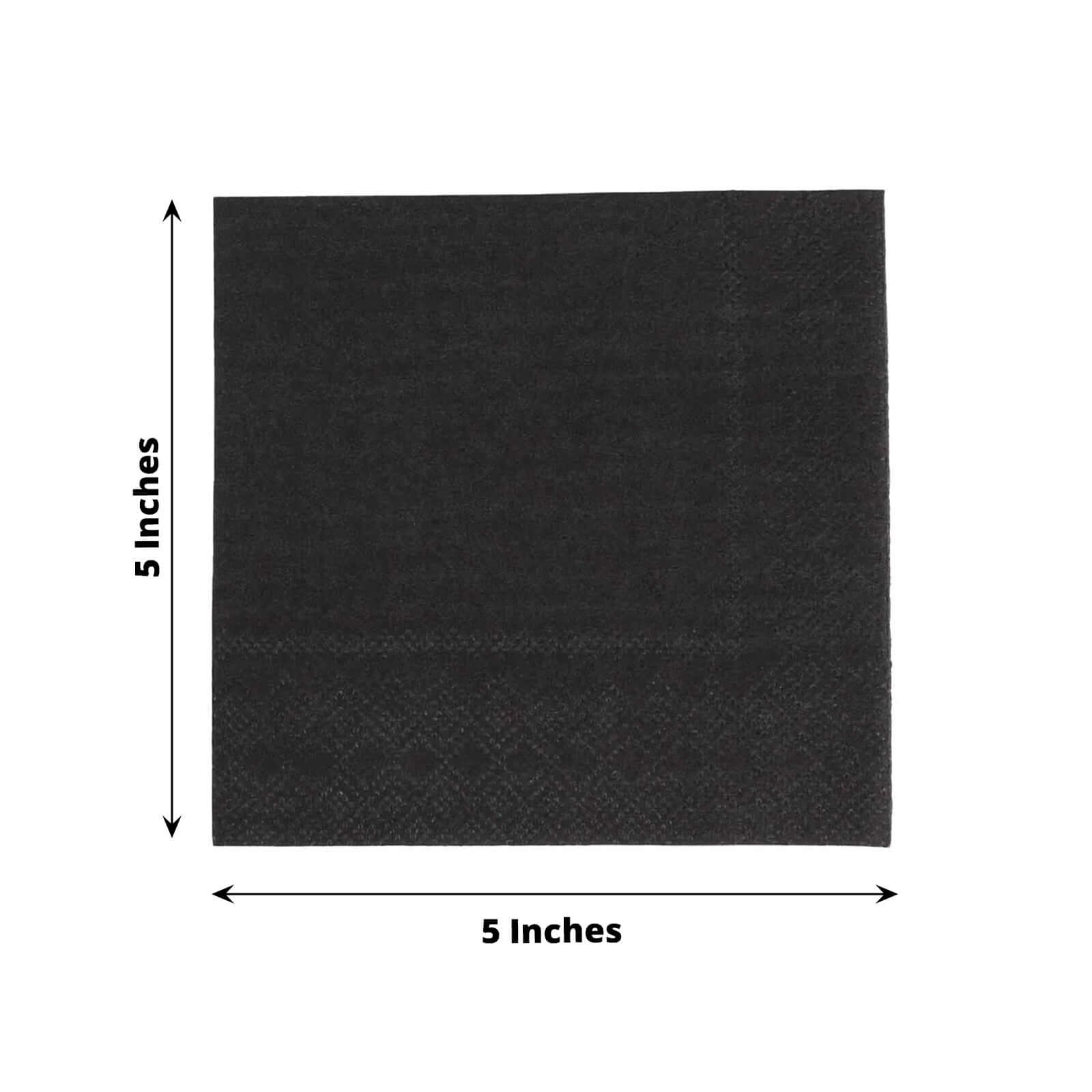 50-Pack Paper Beverage Napkins Black - 2 Ply Disposable Soft 18GSM Cocktail Napkins for Events 5x5