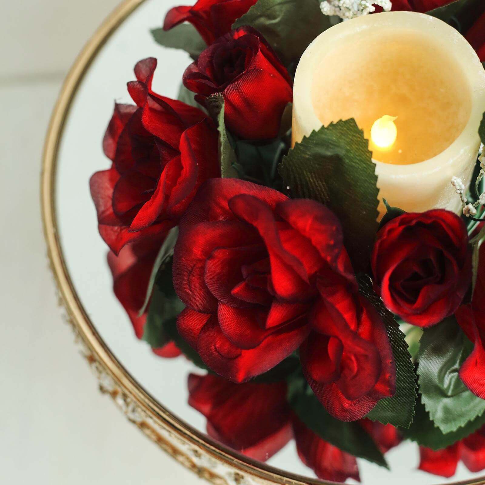 4 Pack 3 Black Red Artificial Silk Rose Flower Candle Ring Wreaths