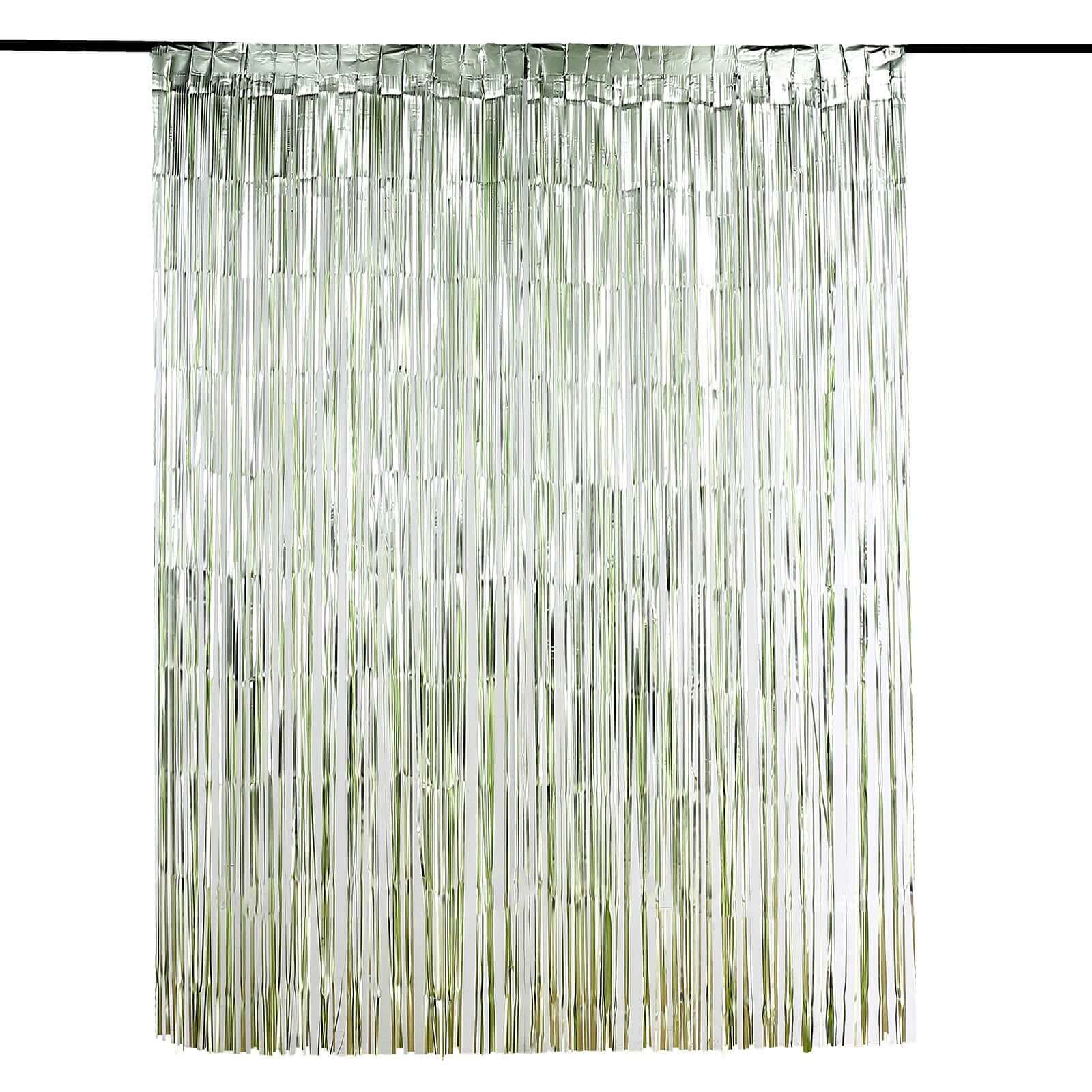 8ft Matte Sage Green Metallic Tinsel Foil Fringe Doorway Curtain Party Backdrop