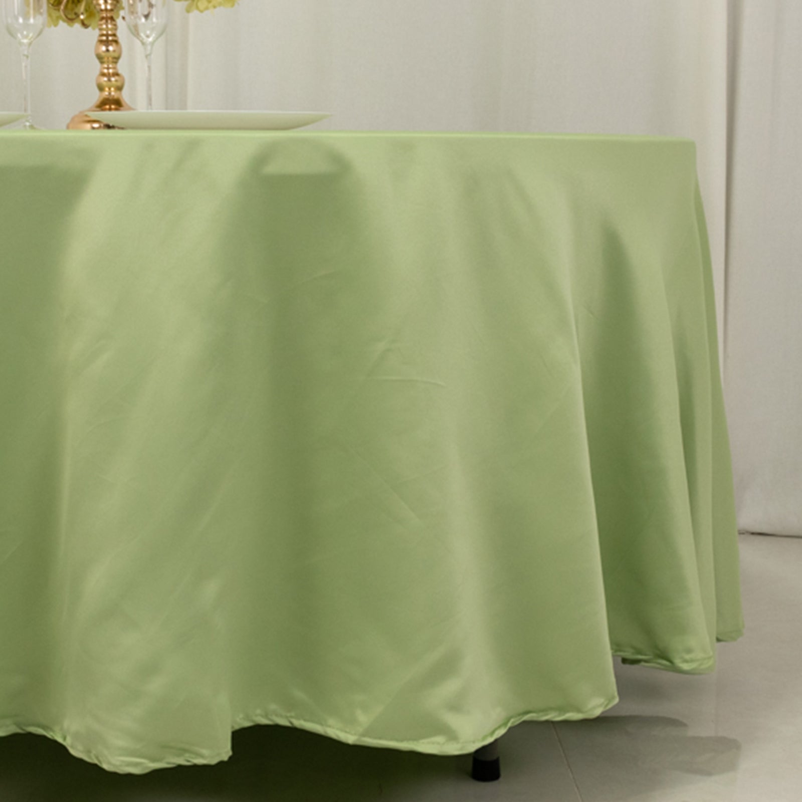 Lamour Satin 108 Round Tablecloth Sage Green - Durable & Silk-Like Table Cover