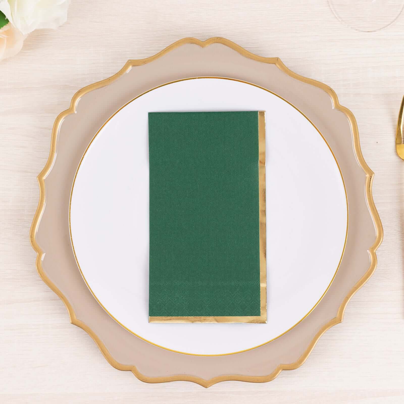 50-Pack Paper Dinner Napkins Hunter Emerald Green with Gold Foil Edge 2 Ply - Stylish Disposable Napkins