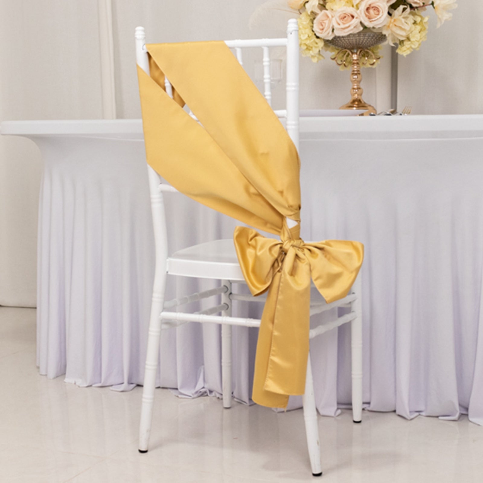 5 Pack Lamour Satin 6x106 Chair Sashes Champagne - Stylish Reusable Decorative Bows