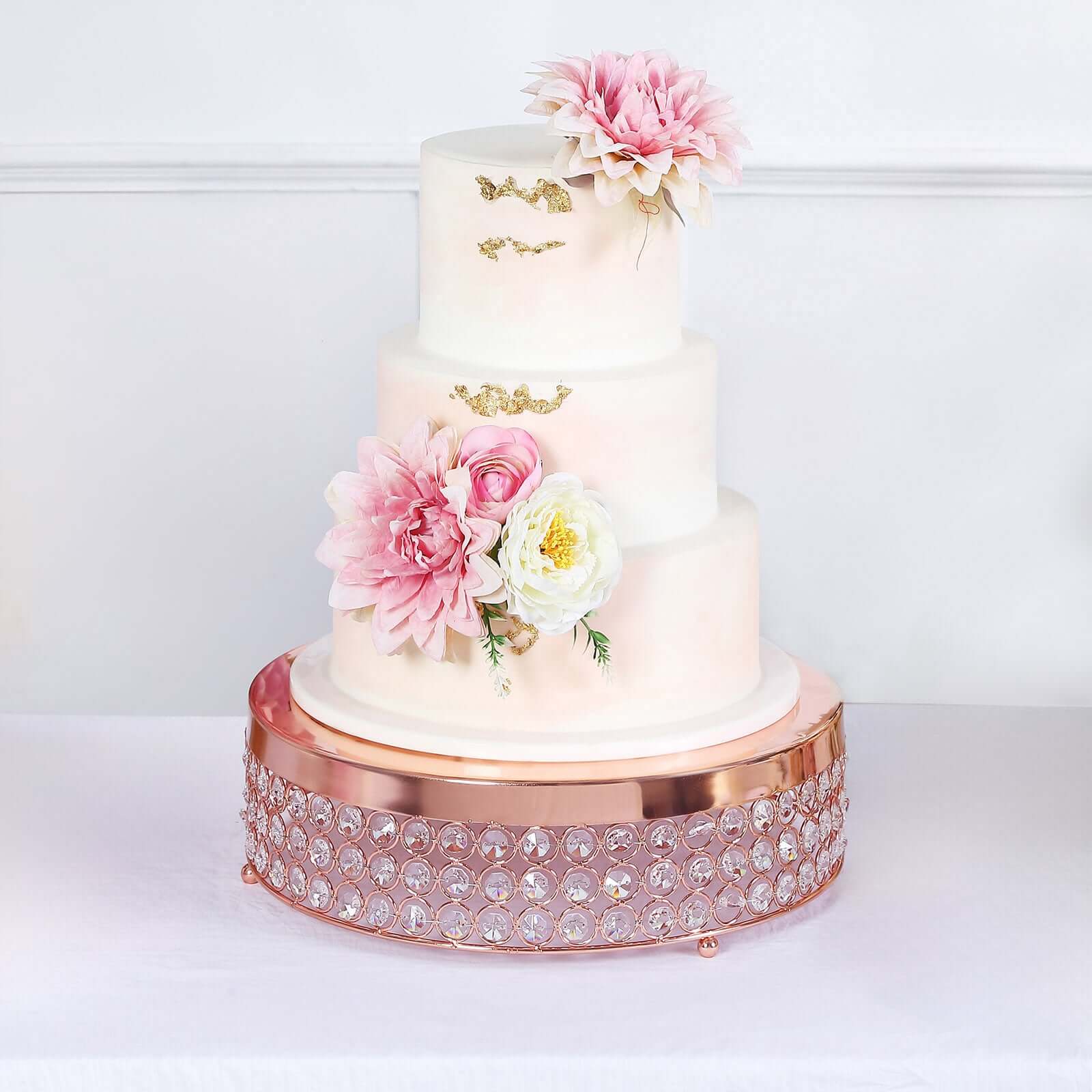 Metal Cake Stand Pedestal Crystal Beaded Design Rose Gold - Cupcake Display and Dessert Riser 13