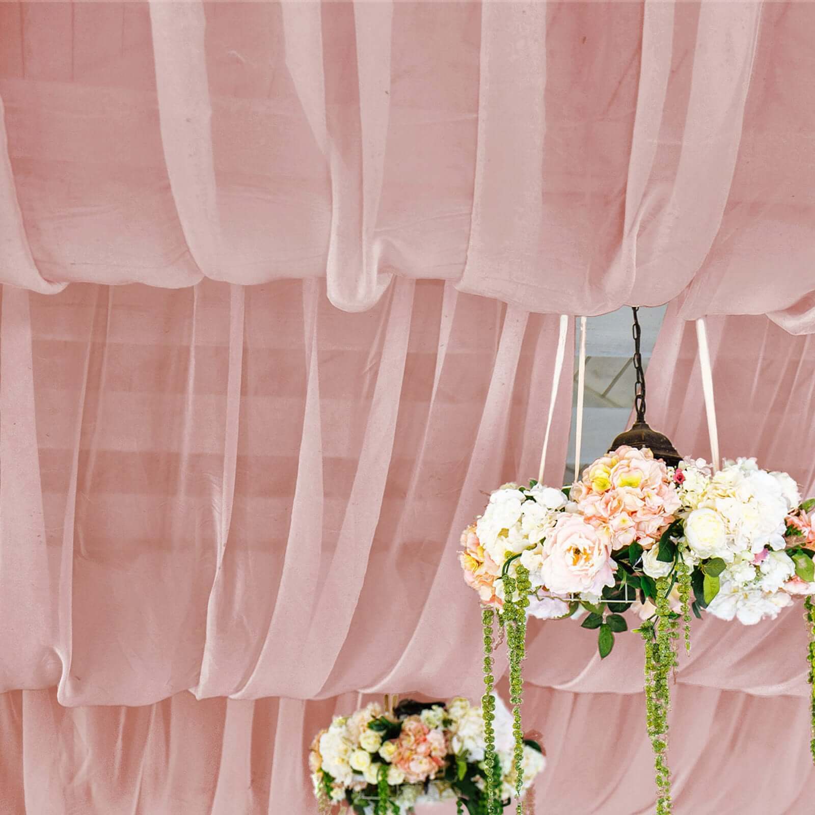 5ftx32ft Premium Dusty Rose Chiffon Curtain Panel, Durable Flame Resistant Backdrop Ceiling Drapery With Rod Pocket