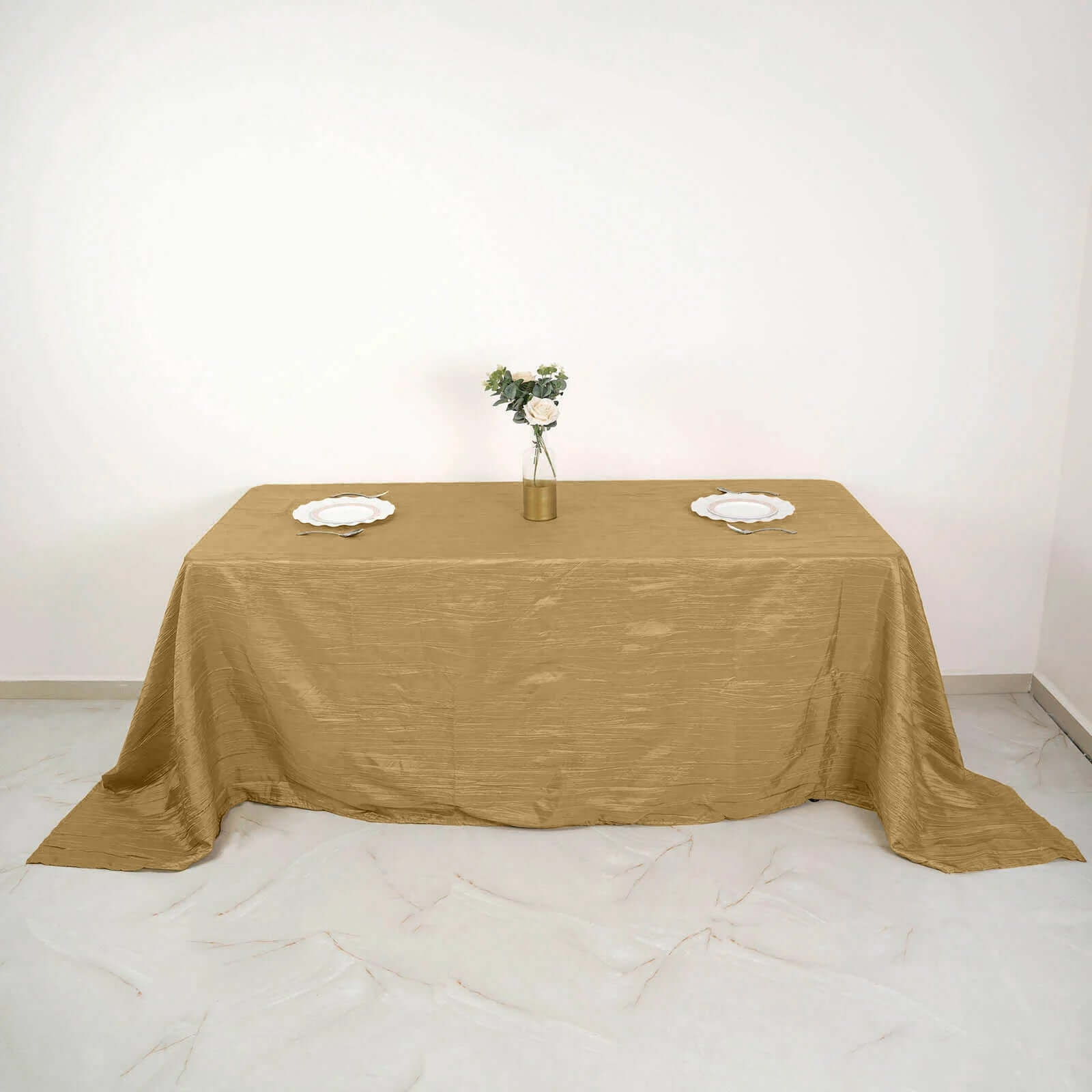 Taffeta 90x132 Rectangle Tablecloth Gold - Seamless Accordion Crinkle Design for Sophisticated Gatherings