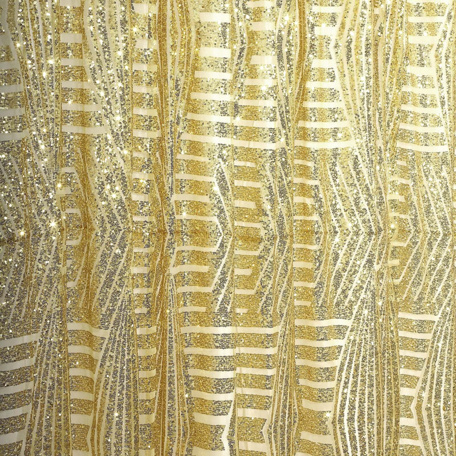 8ftx8ft Gold Geometric Sequin Event Curtain Drapes with Satin Backing, Seamless Opaque Sparkly Backdrop Event Panel in Diamond Glitz Pattern