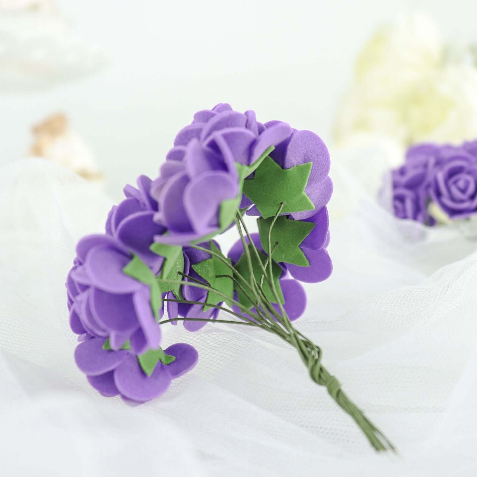 48 Roses 1 Purple Real Touch Artificial DIY Foam Rose Flowers With Stem, Craft Rose Buds