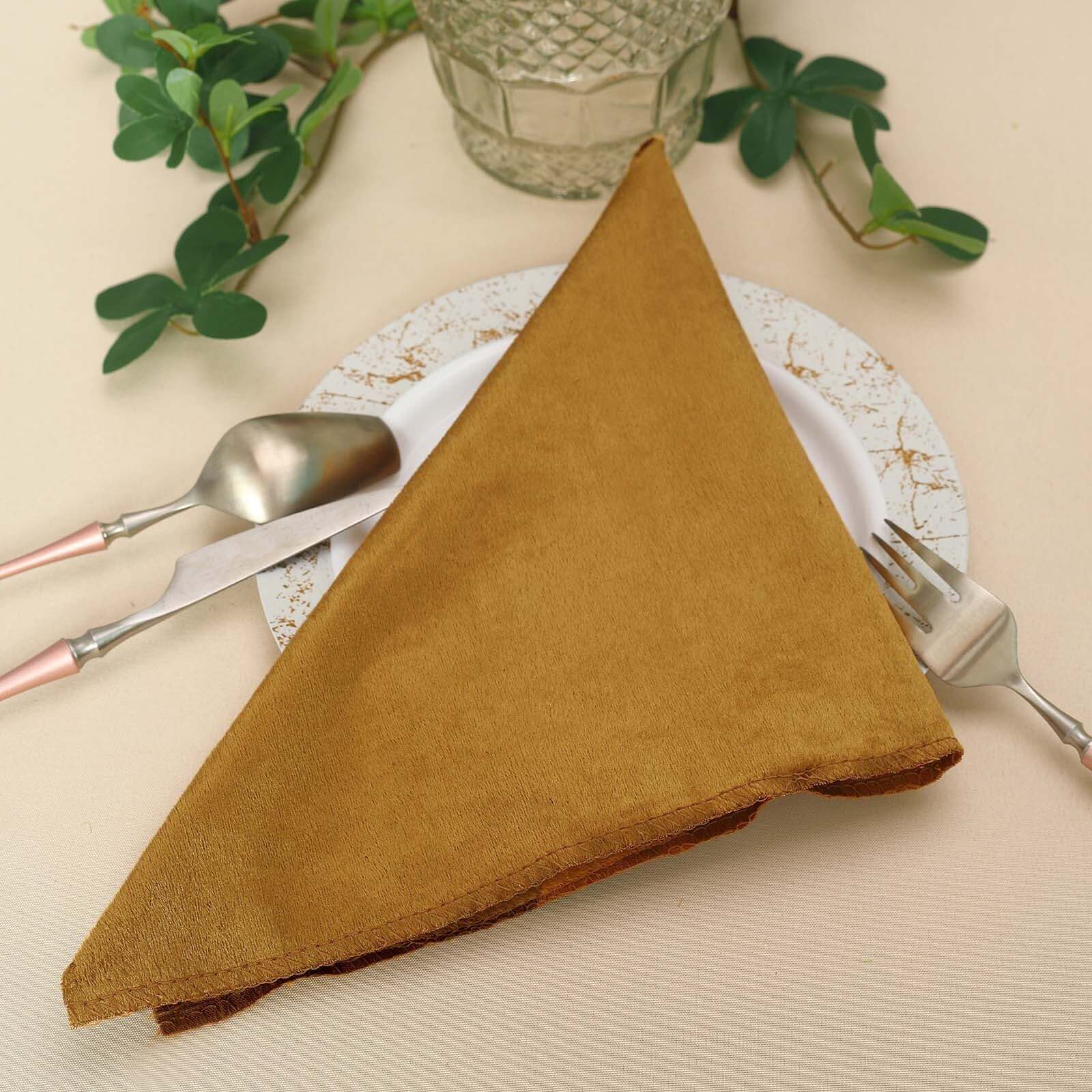 5 Pack Premium Velvet 20x20 Napkins Gold - Soft Sheen Finish Cloth Napkins for Upscale Gatherings