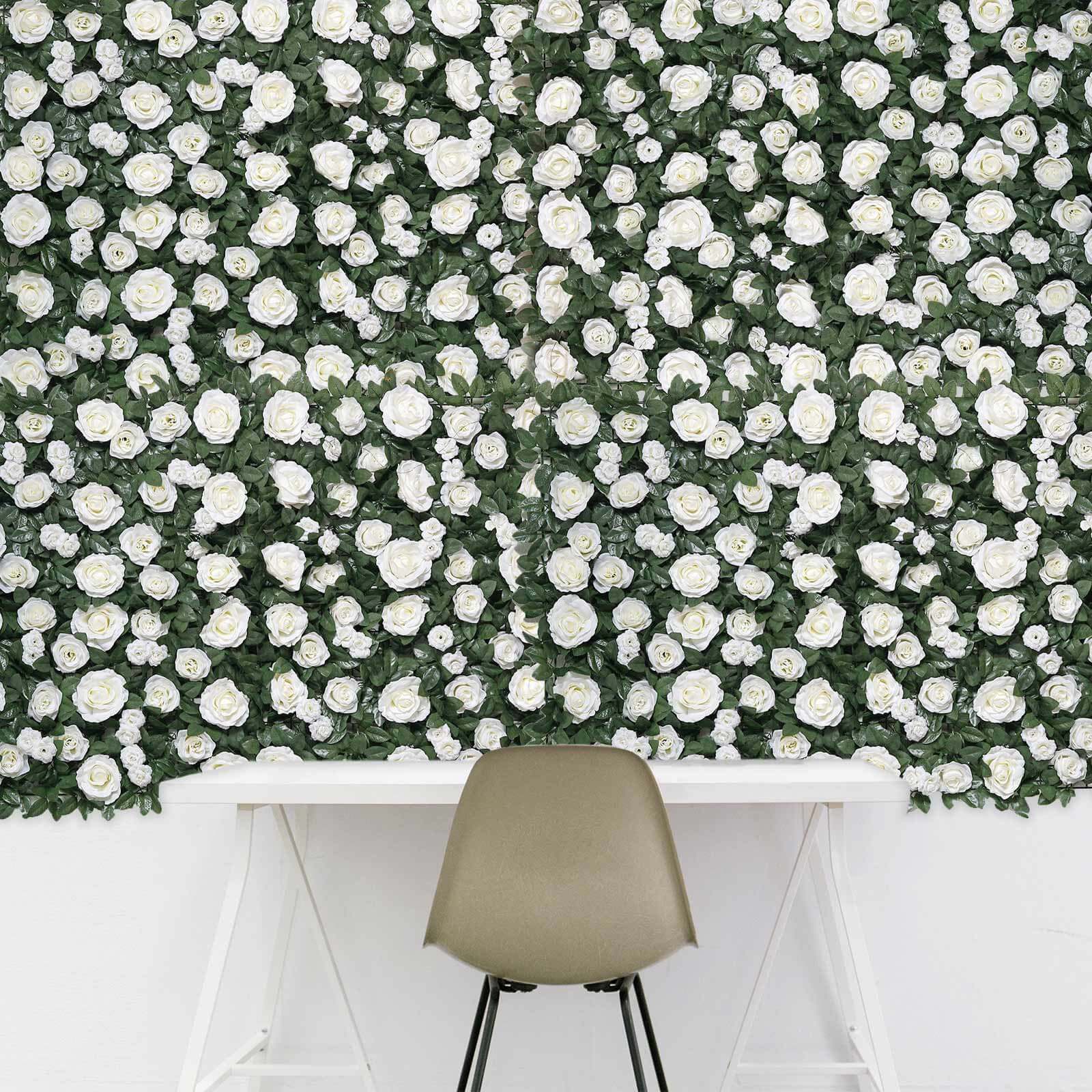 3 Sq ft. Easy-Install White Silk Rose Flower Mat Wall Panel Backdrop