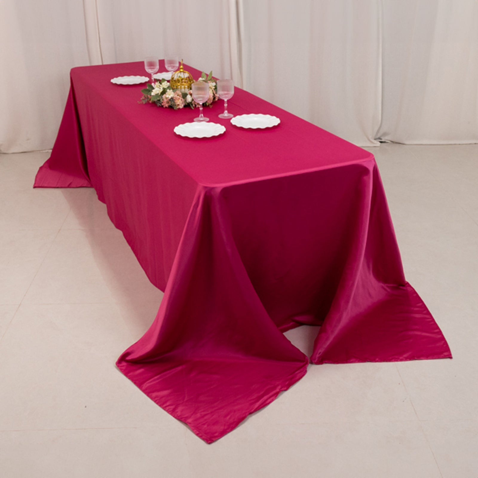 Lamour Satin 90x156 Rectangle Tablecloth Fuchsia - Luxurious, Soft Seamless Table Cover