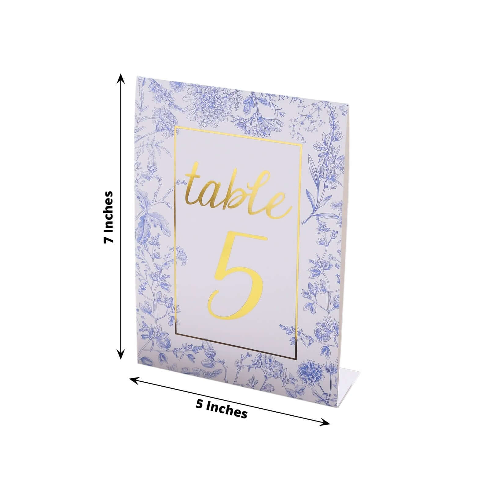 25-Pack Paper Wedding Table Numbers 1-25 White/Blue French Toile Design - Free Standing Double Sided Table Signs with Glam Gold Foil Numbers 7