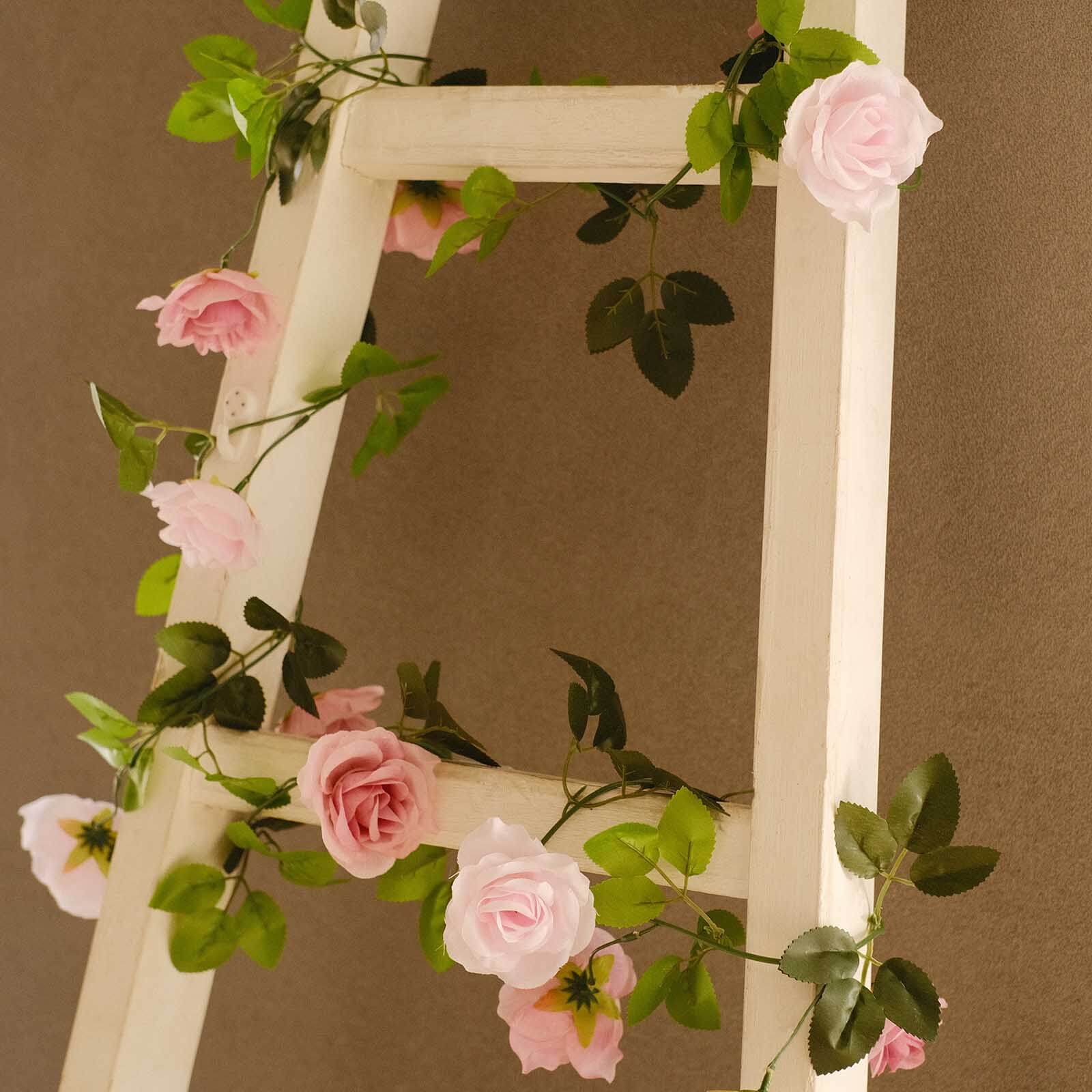 2 Pack 7ft Blush Dusty Rose Artificial Silk Flower Garland Mini Rose Vines with 26 Flower Heads