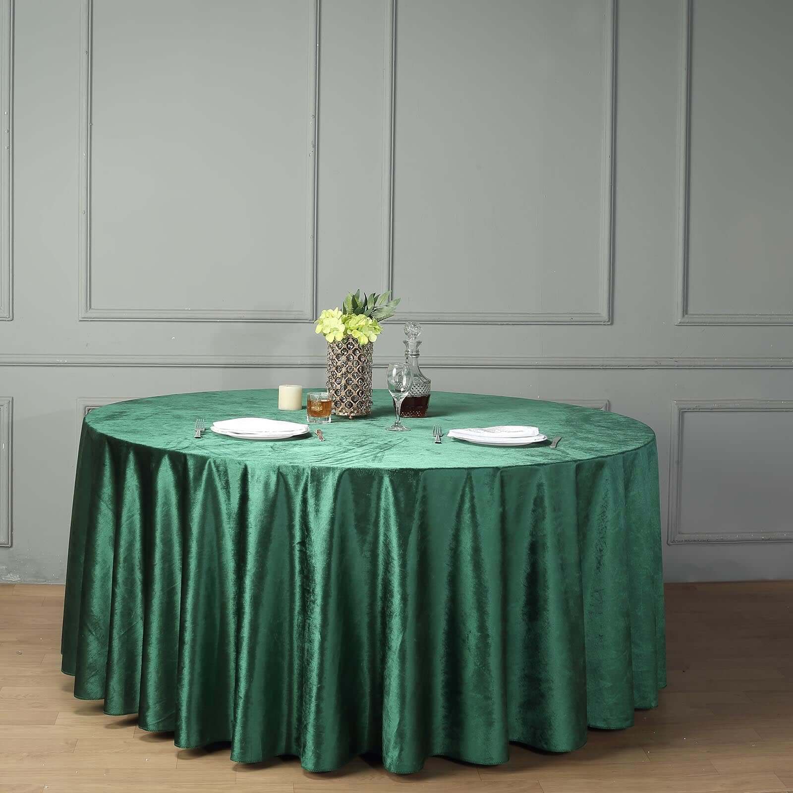 Premium Velvet 120 Round Tablecloth Hunter Emerald Green - Reusable Soft & Seamless Table Cover