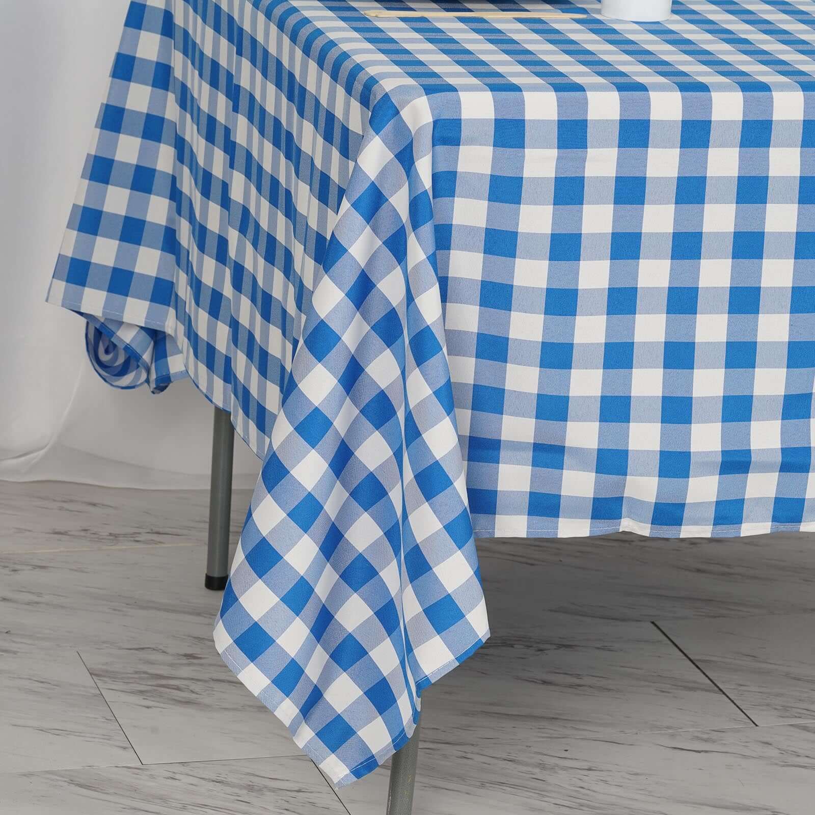 Polyester 70x70 Table Overlay Square Tablecloth White/Blue - Checkered Buffalo Plaid Table Topper