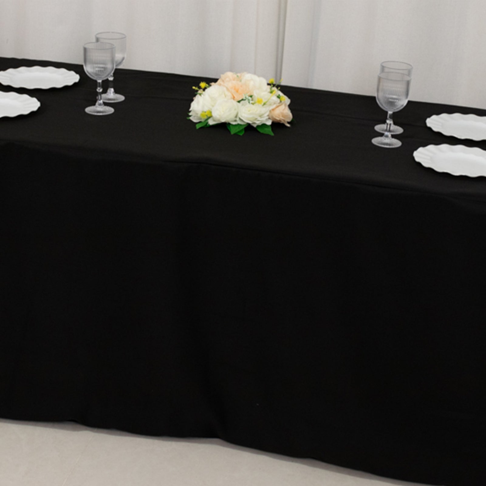 Premium Polyester 8ft Rectangle Tablecloth Black Durable Fitted 220GSM Table Cover