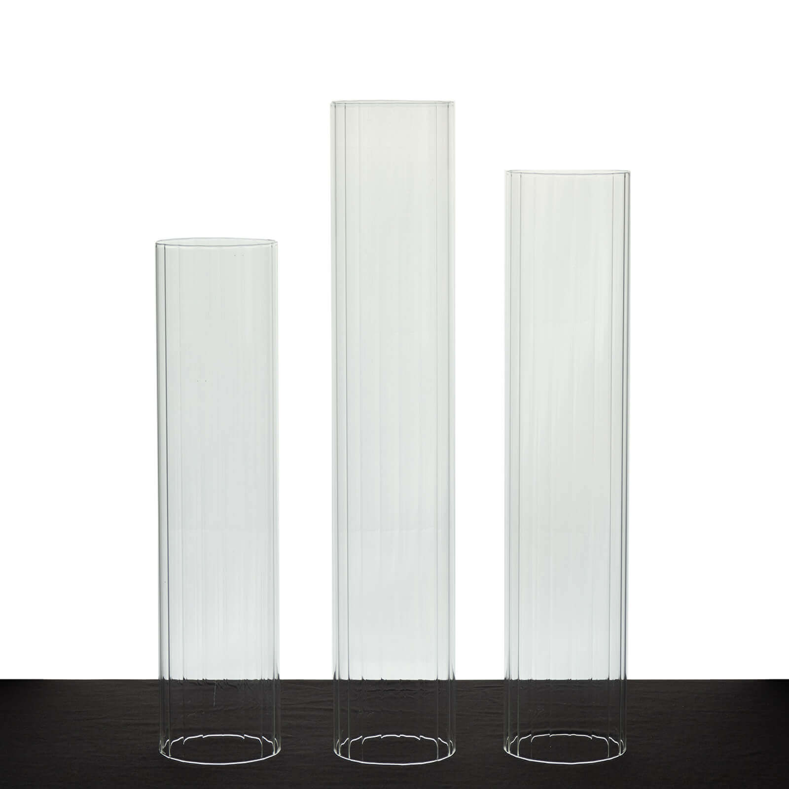 Set of 3 Clear Ribbed Glass Hurricane Shades Open End Design - Stylish Candelabra Pillar Candle Holder Table Centerpiece 15, 17, 19