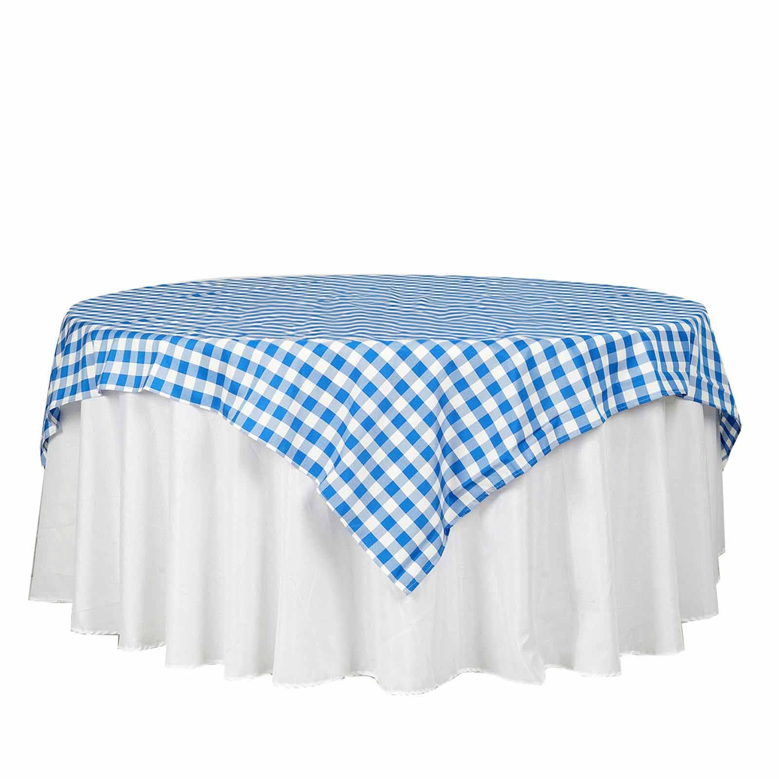 Polyester 70x70 Table Overlay Square Tablecloth White/Blue - Checkered Buffalo Plaid Table Topper