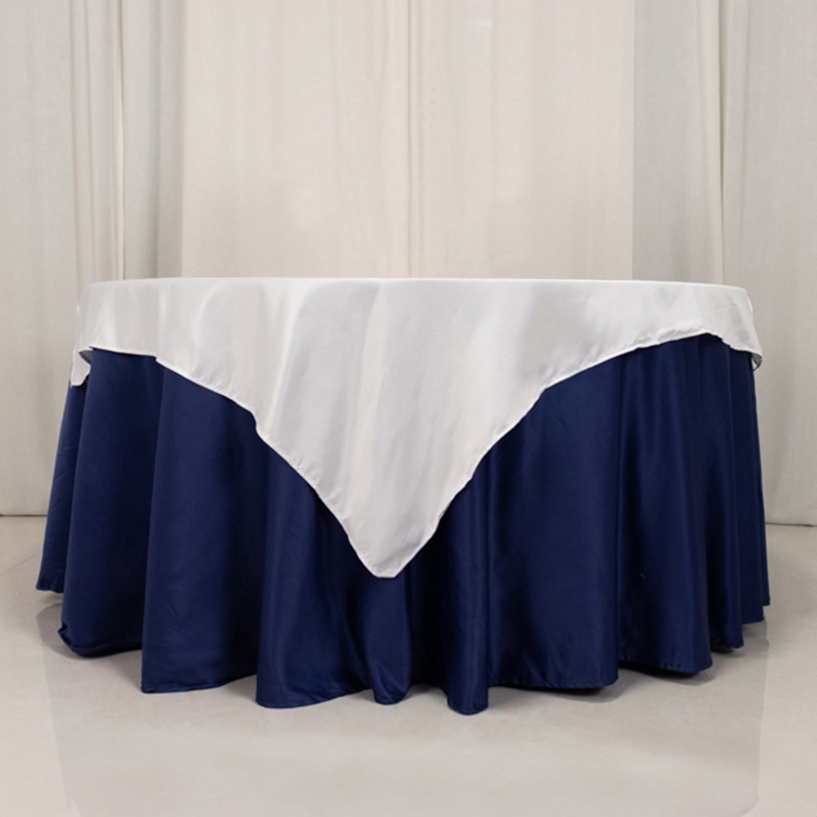 Lamour Satin 54x54 Table Overlay Square Tablecloth White - Durable & Silk-Like Table Cover for Weddings & Parties