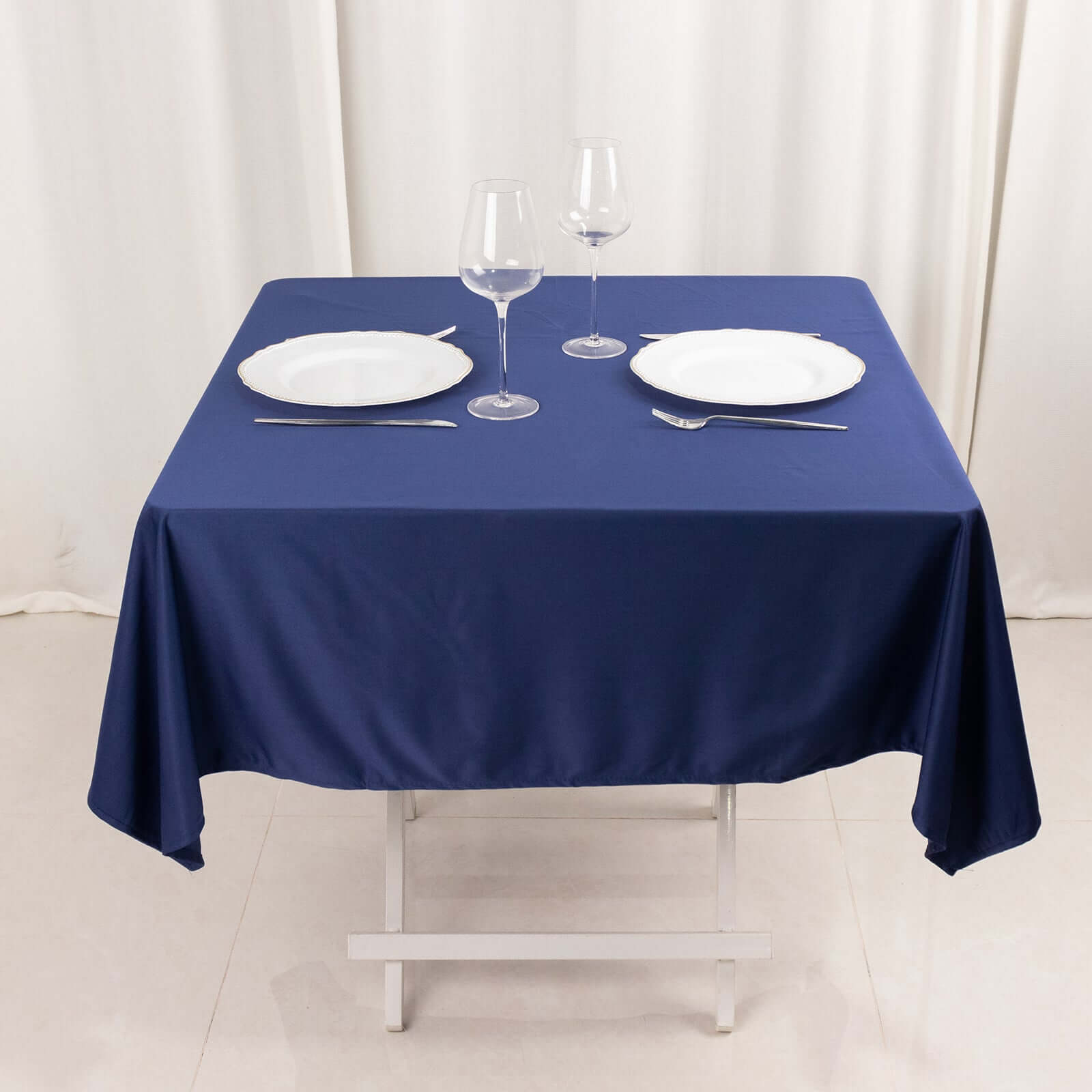 Premium Scuba Square 54x54 Tablecloth Navy Blue - Wrinkle Free & Stain Resistant Table Cover