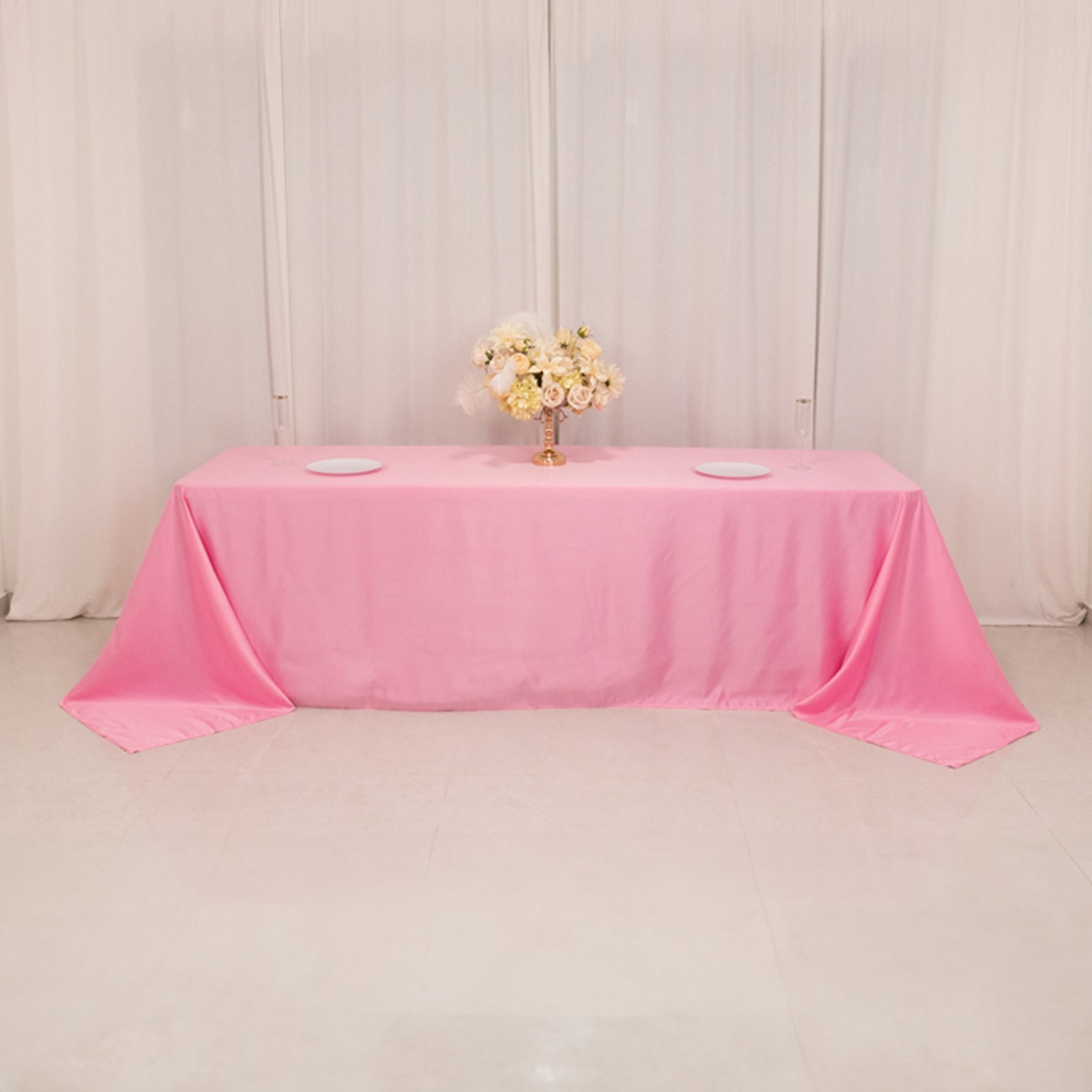 Lamour Satin 90x156 Rectangle Tablecloth Pink - Luxurious, Soft Seamless Table Cover