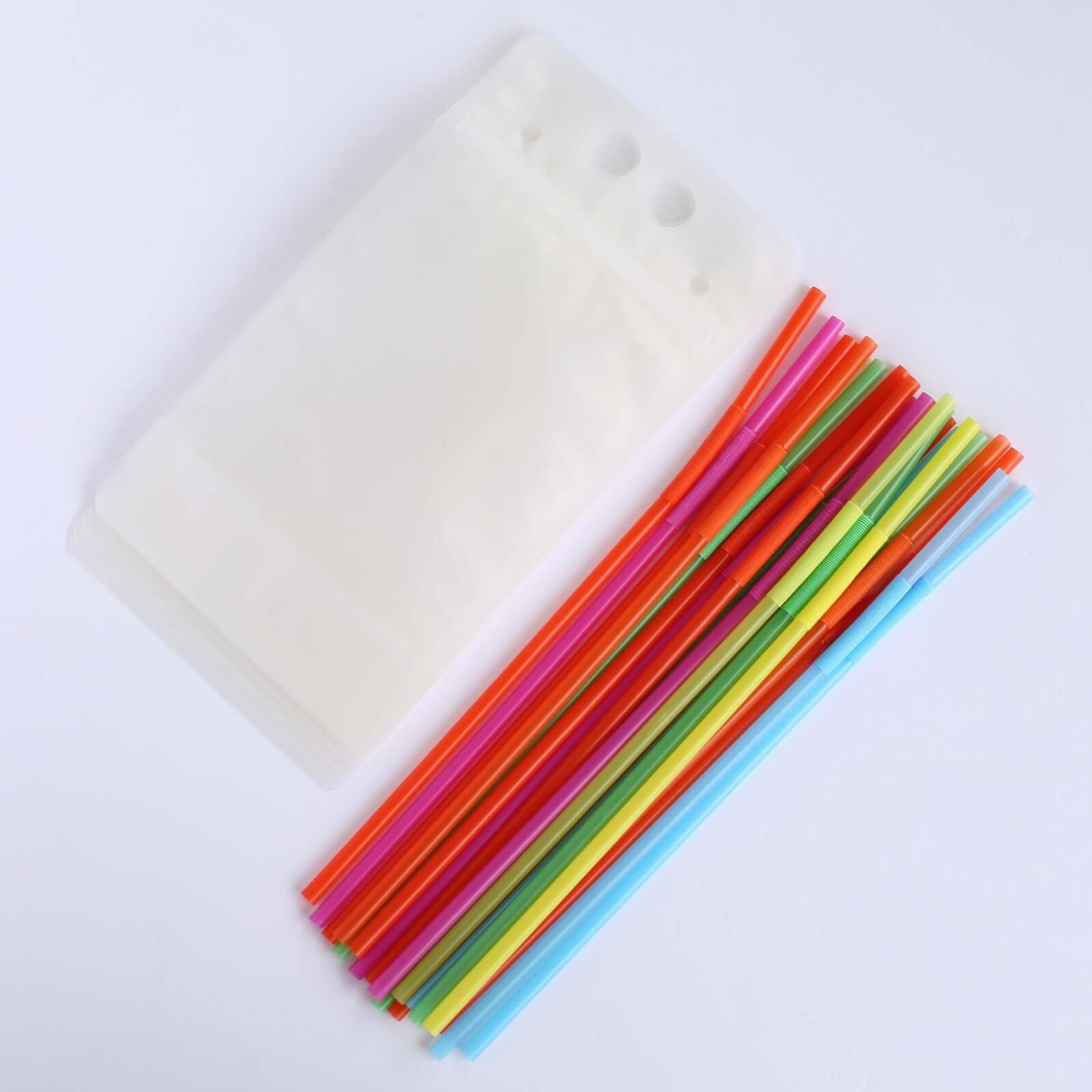 50-Pack Plastic Drink Pouches 12oz Clear - Stand Up Reclosable Hand-Held Juice Smoothie Drink Bags with Straws and Zipper for Travel & Festivals