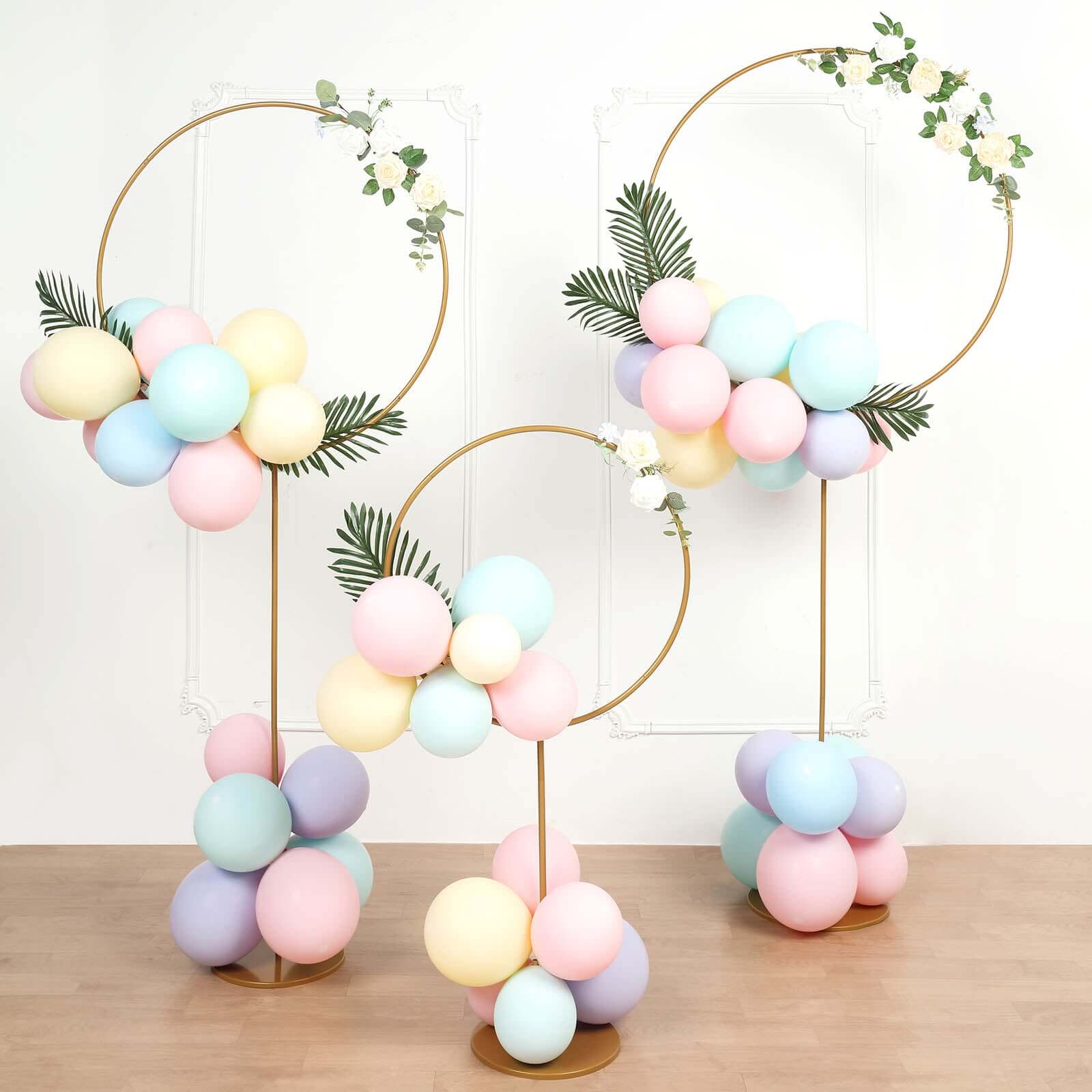 7ft Gold Balloon Column With Hoop Flower Pillar Stand, Metal Arch Table Centerpiece - Height Adjustable