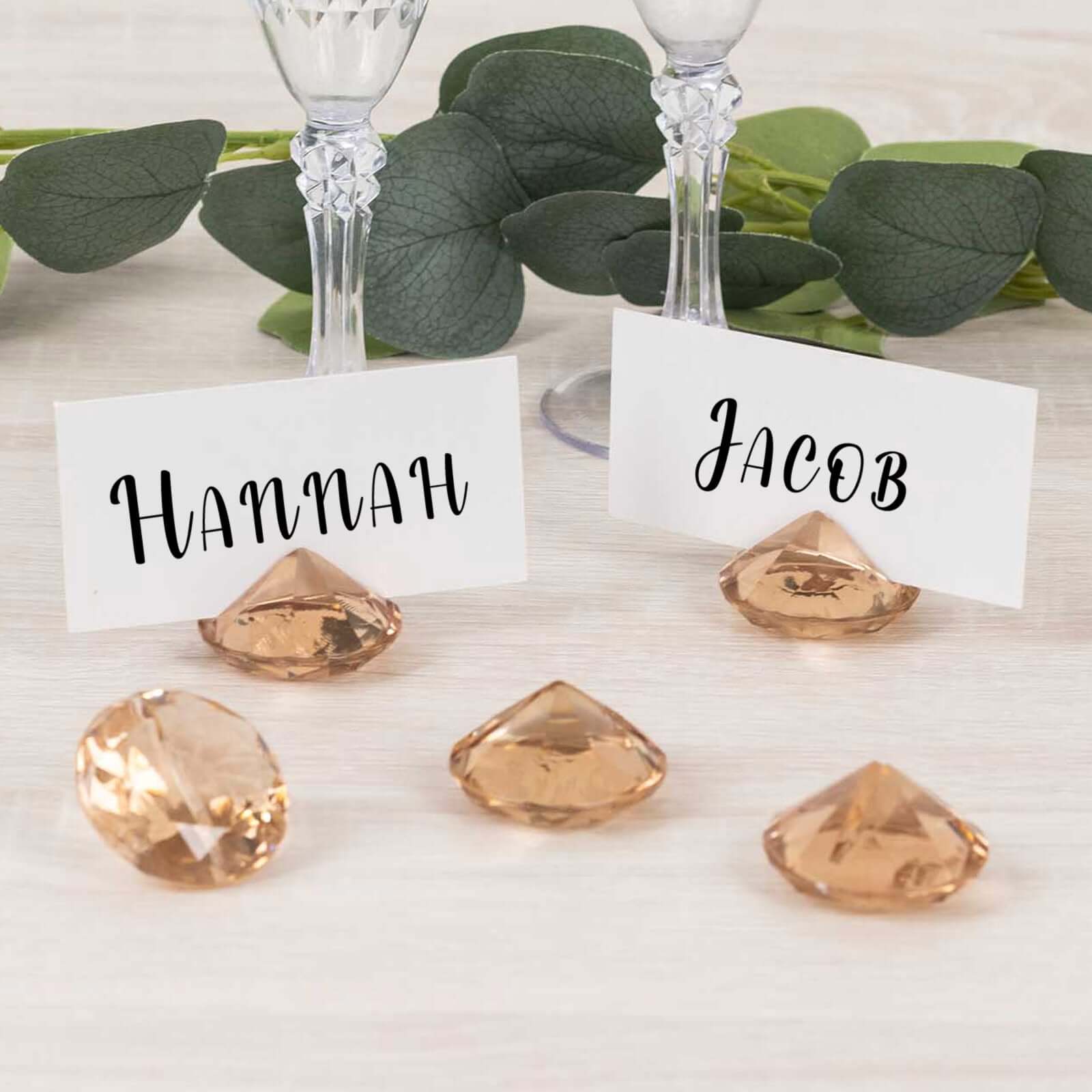 10-Pack Plastic Card Holder Stands Diamond Shaped Design Amber Crystal - Wedding Table Place Card Decorations 1.75