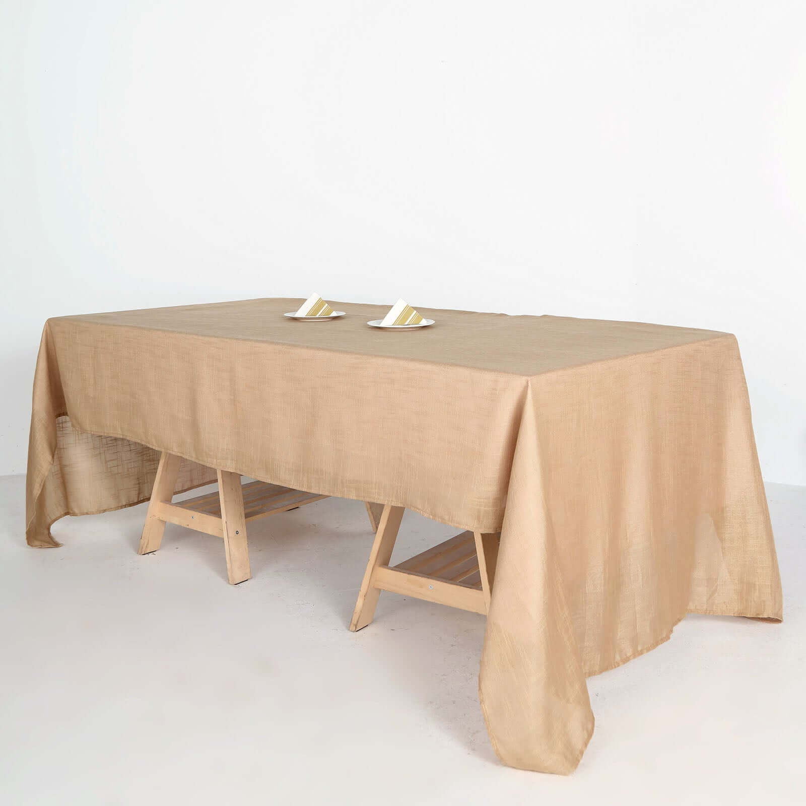 Faux Linen 60x126 Rectangular Tablecloth Natural - Slubby Textured & Wrinkle Resistant for Weddings and Special Events