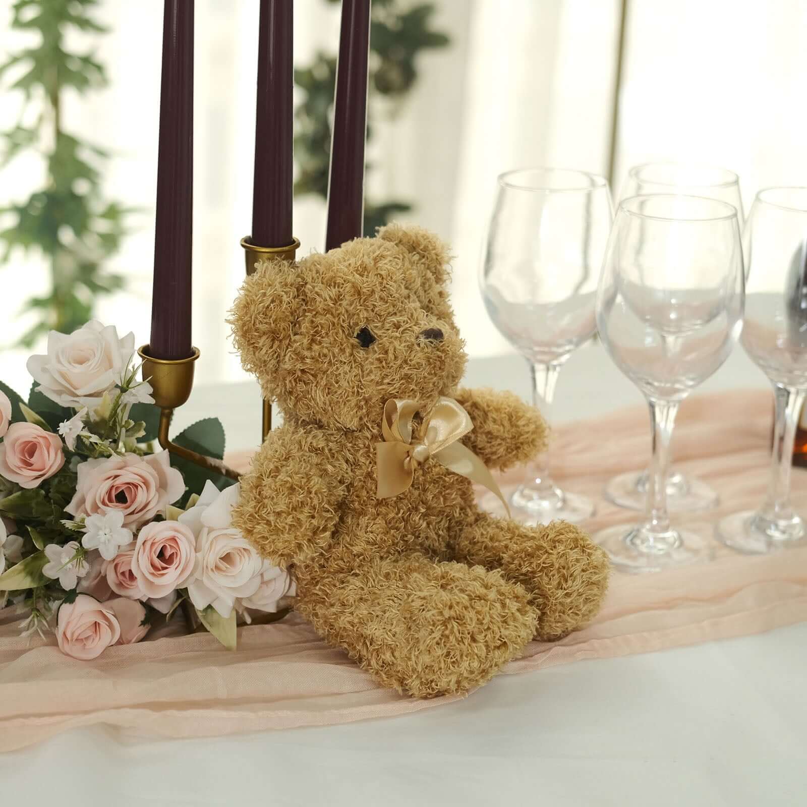 Set of 3 7 Cute Plush Stuffed Teddy Bears Party Favors Centerpiece Decor, Soft Toy Animals Party Decorations - Dark Brown,Ivory,Natural