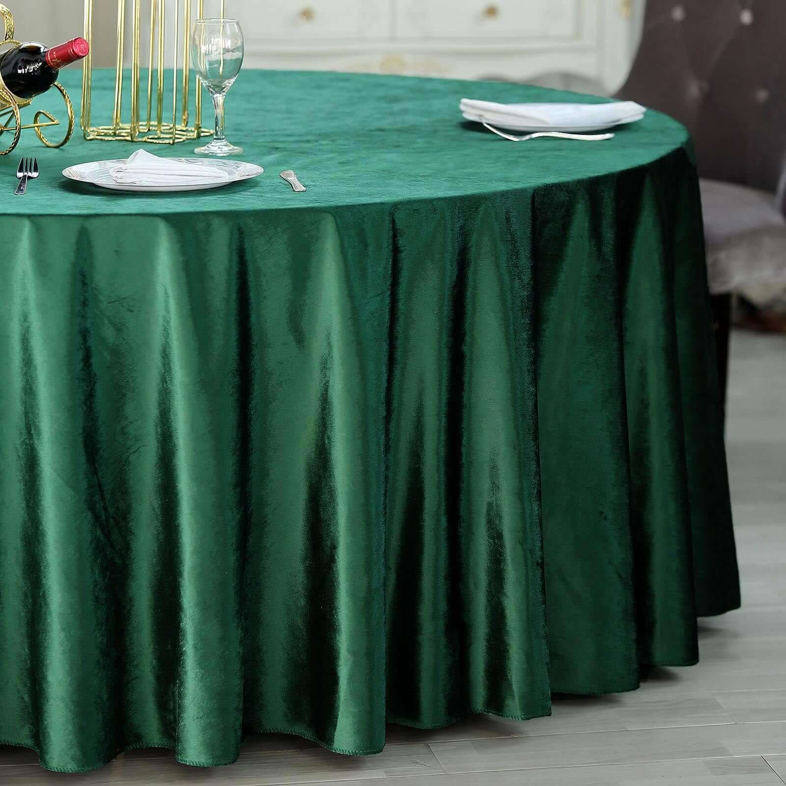 Premium Velvet 120 Round Tablecloth Hunter Emerald Green - Reusable Soft & Seamless Table Cover