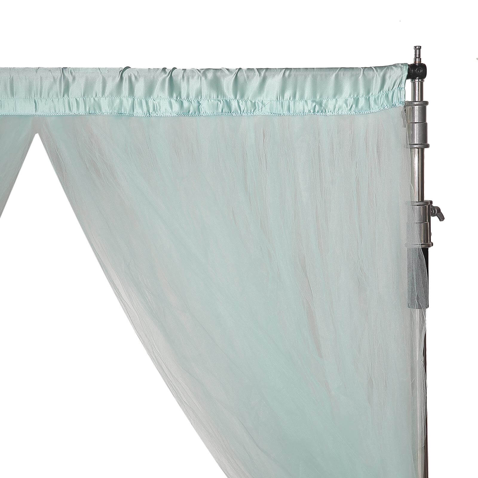 5ftx10ft Light Blue Dual Sided Sheer Tulle Event Curtain Drapes With Satin Header, Rod Ready Backdrop Event Panel