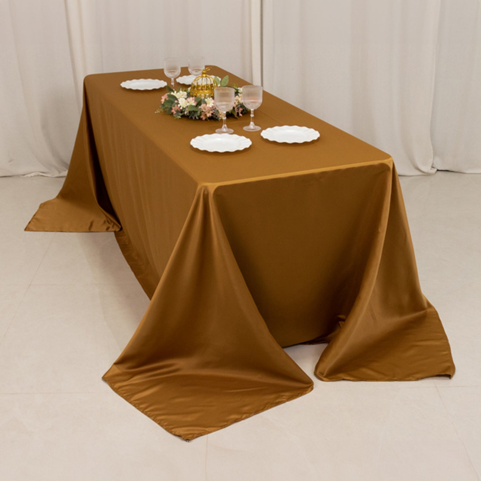Lamour Satin 90x132 Rectangle Tablecloth Gold - Soft & Silk-Like Seamless Table Cover for Weddings & Parties
