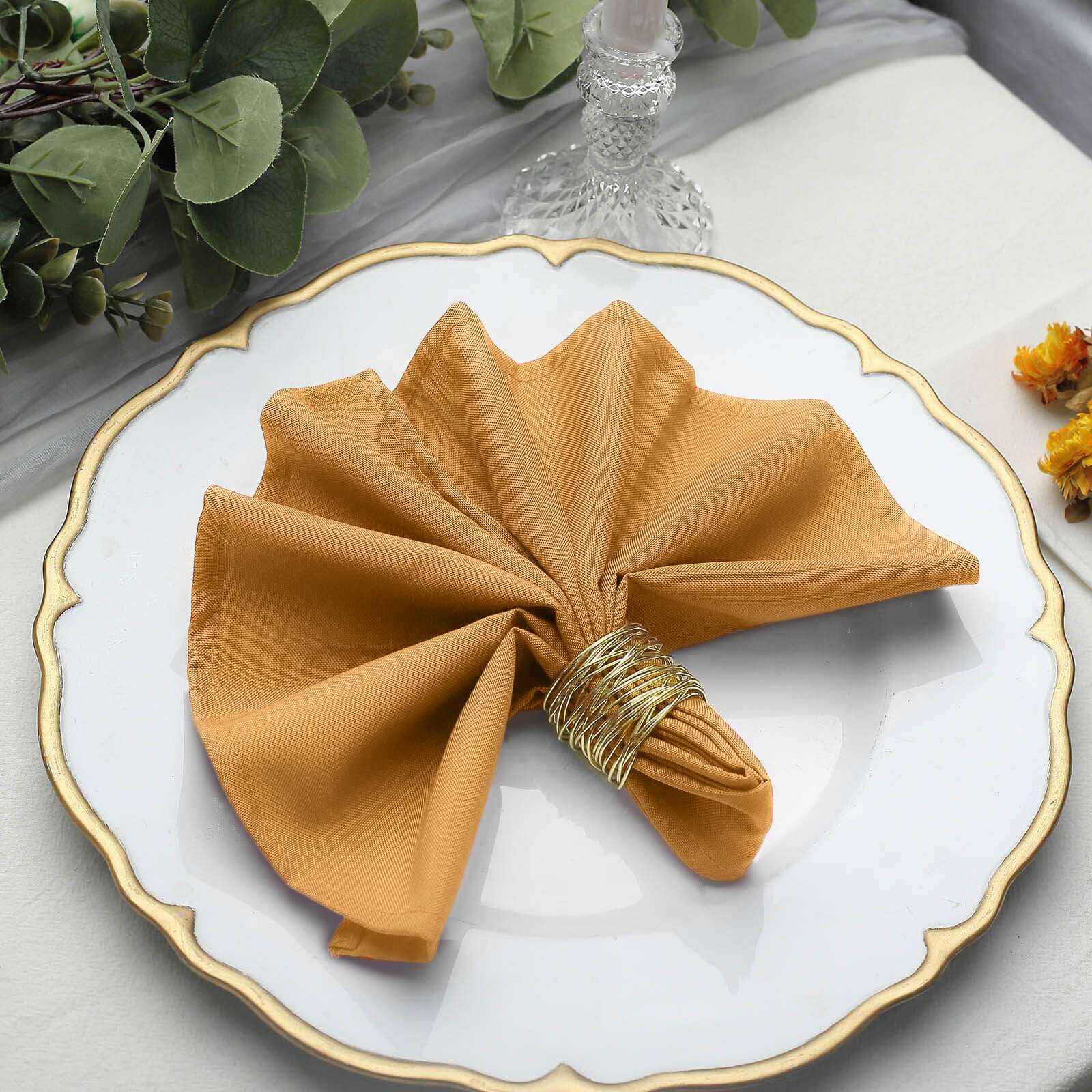 5 Pack Polyester 17x17 Napkins Gold - Durable & Wrinkle Resistant Dinner Napkins for Everyday Dining & Events