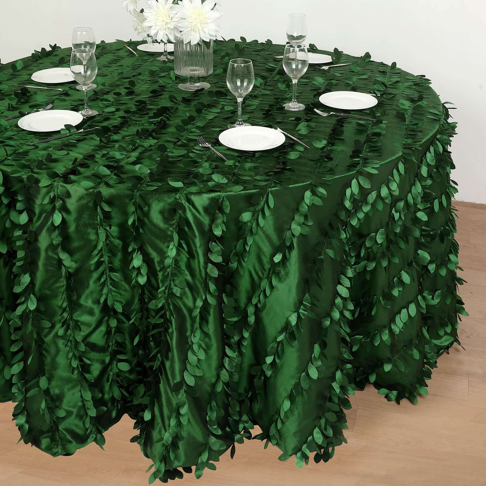 Taffeta 132 Round Tablecloth Green Leaf | 3D Leaf Petal Design Seamless Table Cover