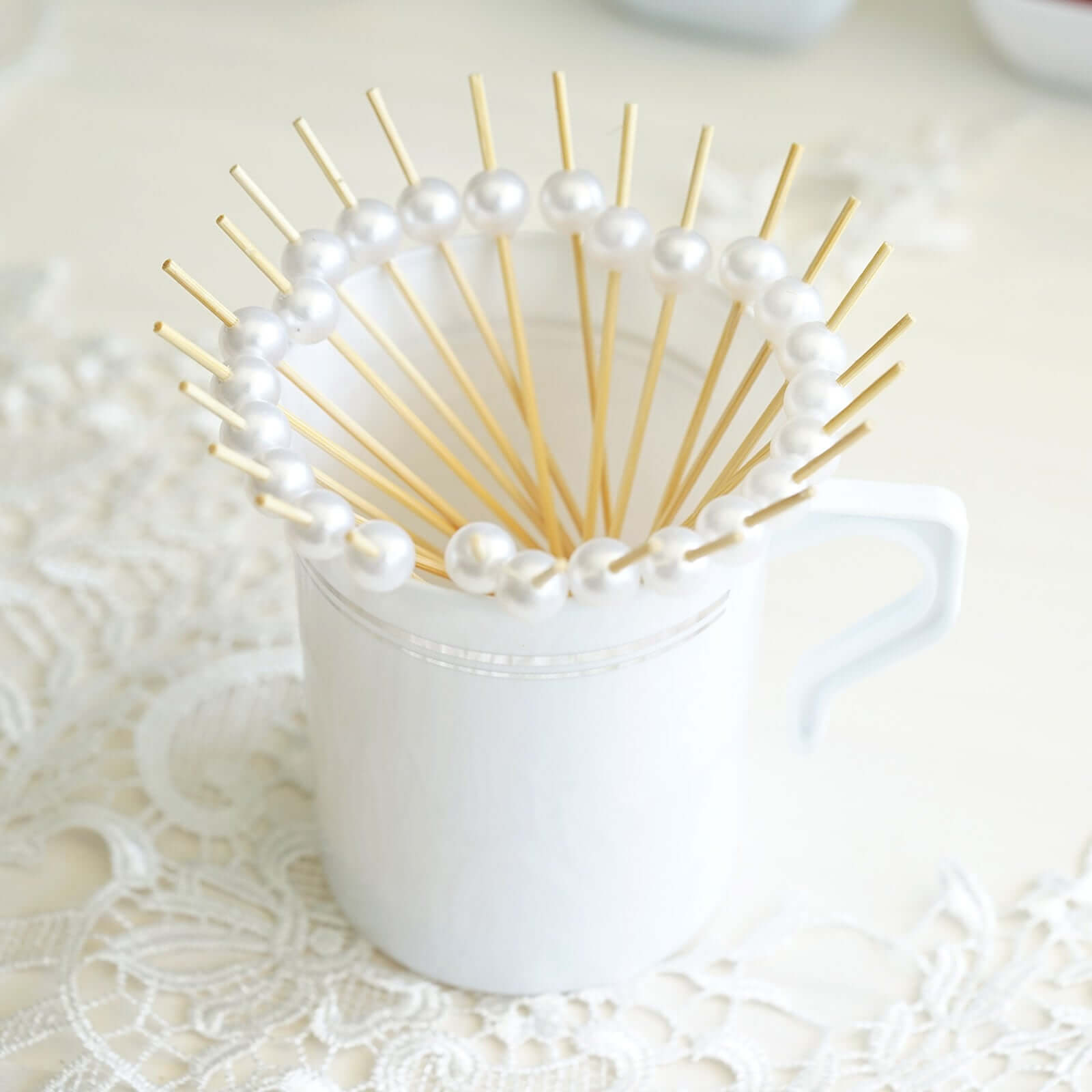 100-Pack Bamboo Cocktail Picks Natural Pearl Decorative Top Design - Eco Friendly Stir Sticks 5