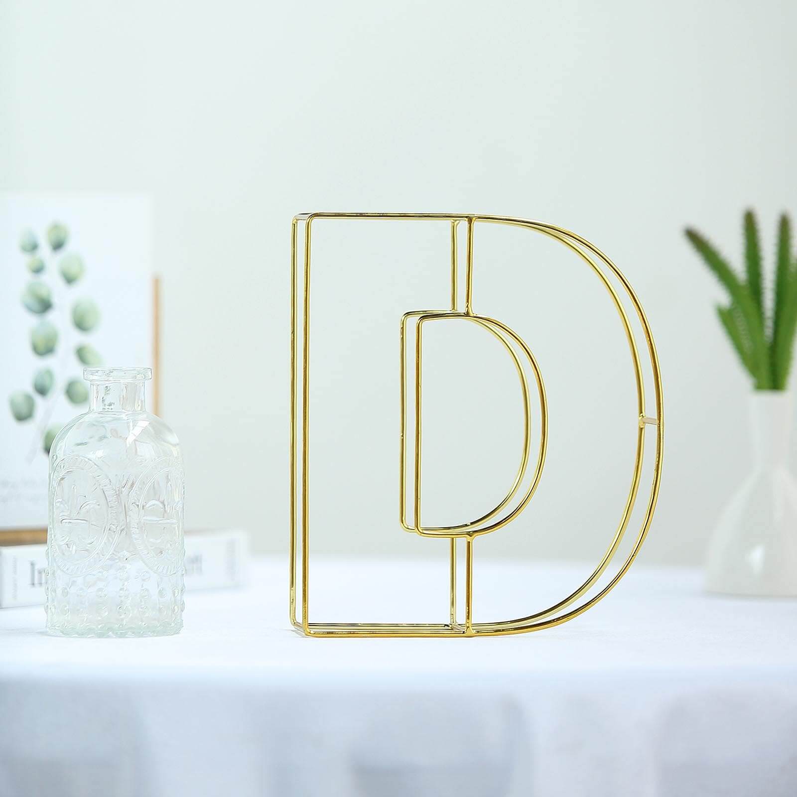 8 Tall Gold Freestanding 3D Decorative Wire Letter, Wedding Centerpiece - D