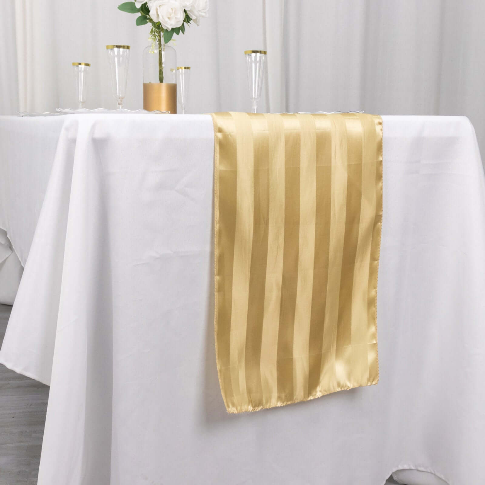 Satin 12x108 Table Runner Champagne - Stripe Table Decor