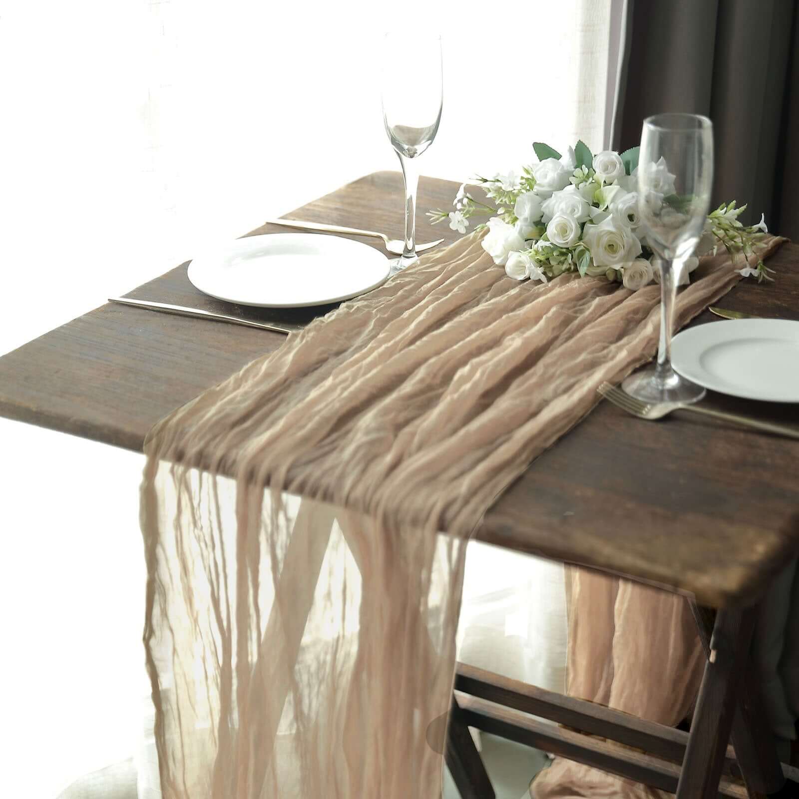 Gauze Cheesecloth 10ft Table Runner Beige - Rustic Boho Style