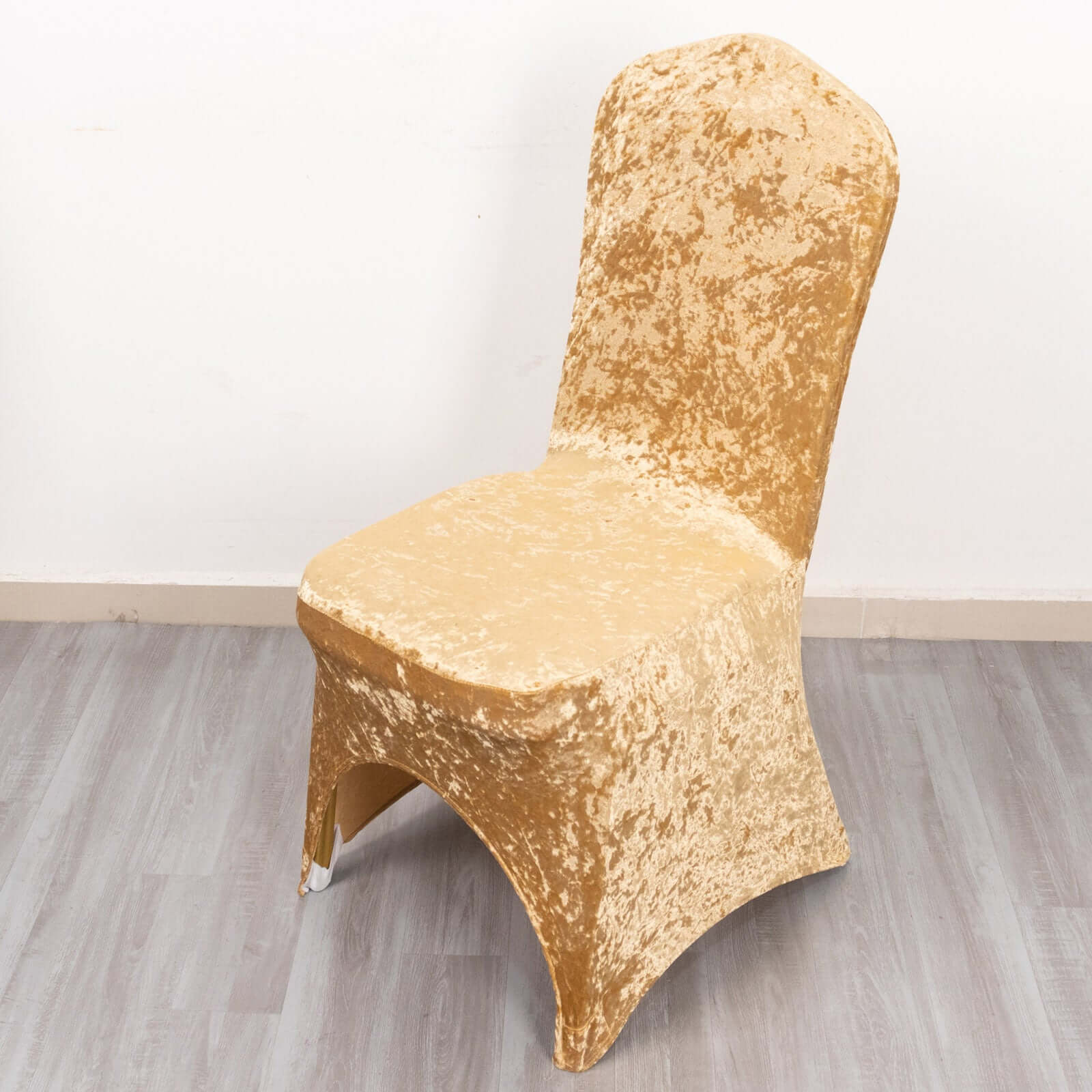 Crushed Velvet Spandex Banquet Chair Cover Fitted Slipcover Champagne - Stretch 190GSM Slipcover with Foot Pockets