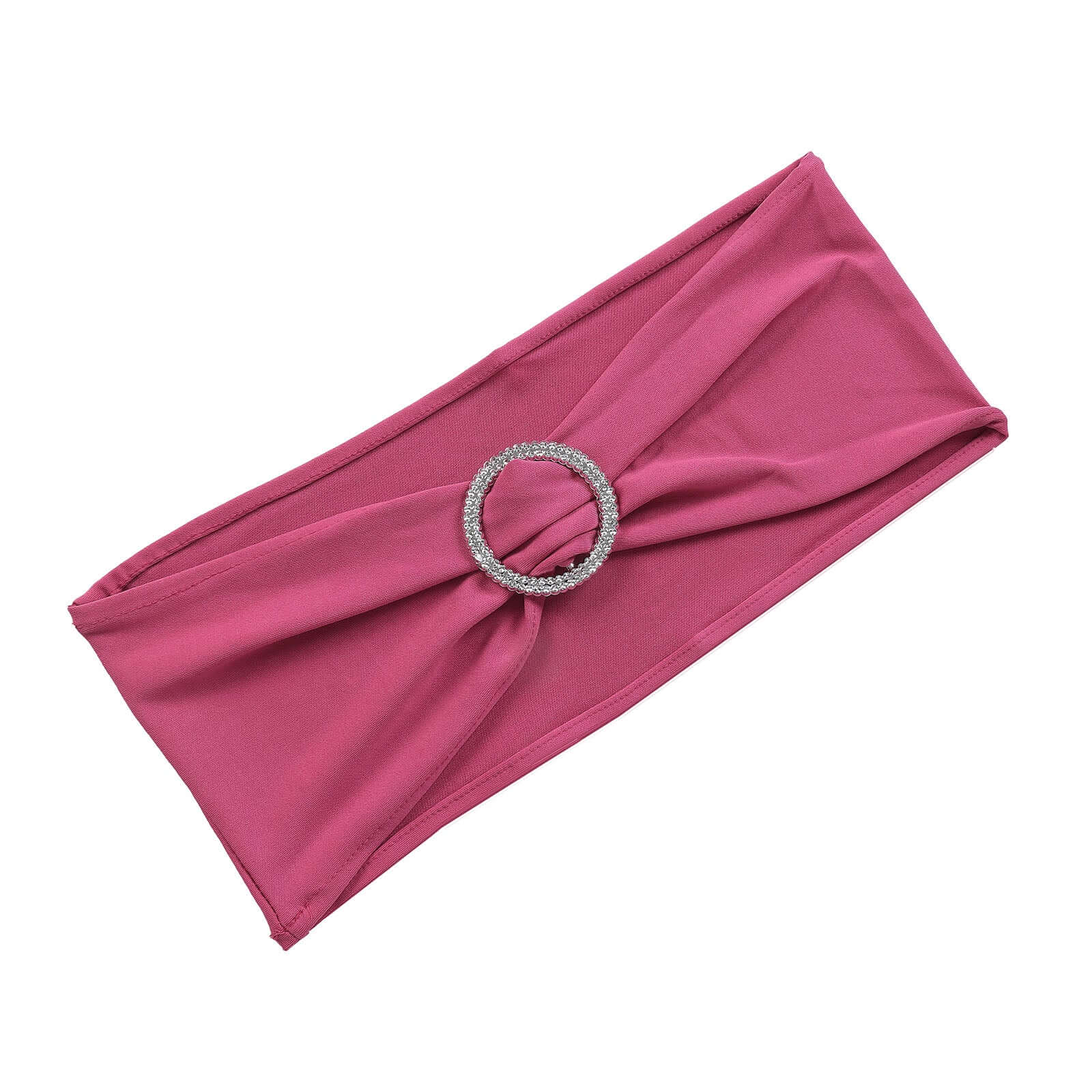 5 Pack Stretch Spandex Chair Sashes Fuchsia - Reusable Chair Bands with Silver Diamond Ring Slide Buckle 5x14