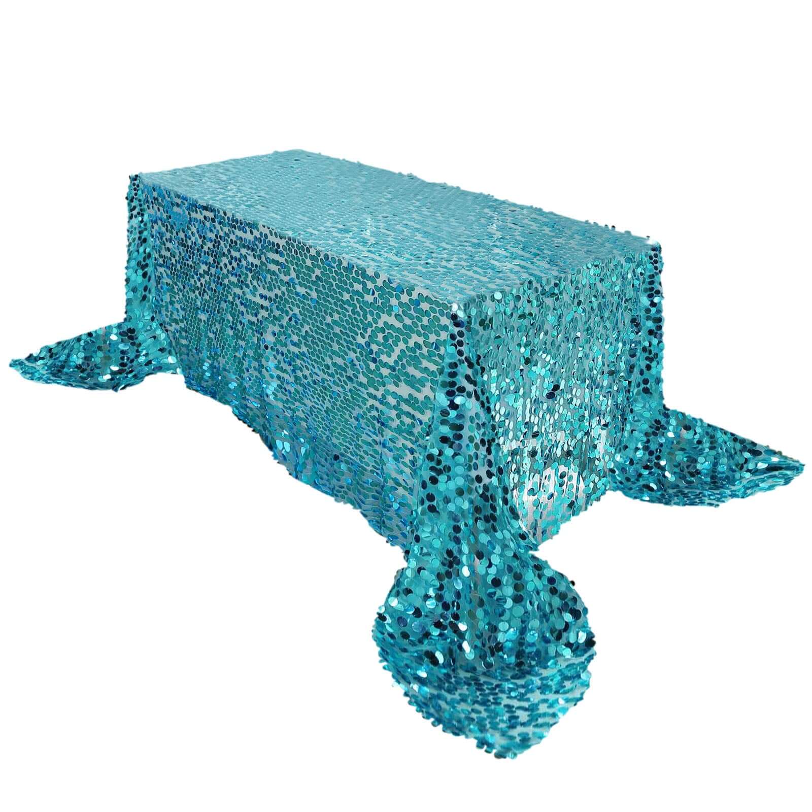 Sequin 90x156 Rectangle Tablecloth Turquoise - Seamless Big Payette Table Cover